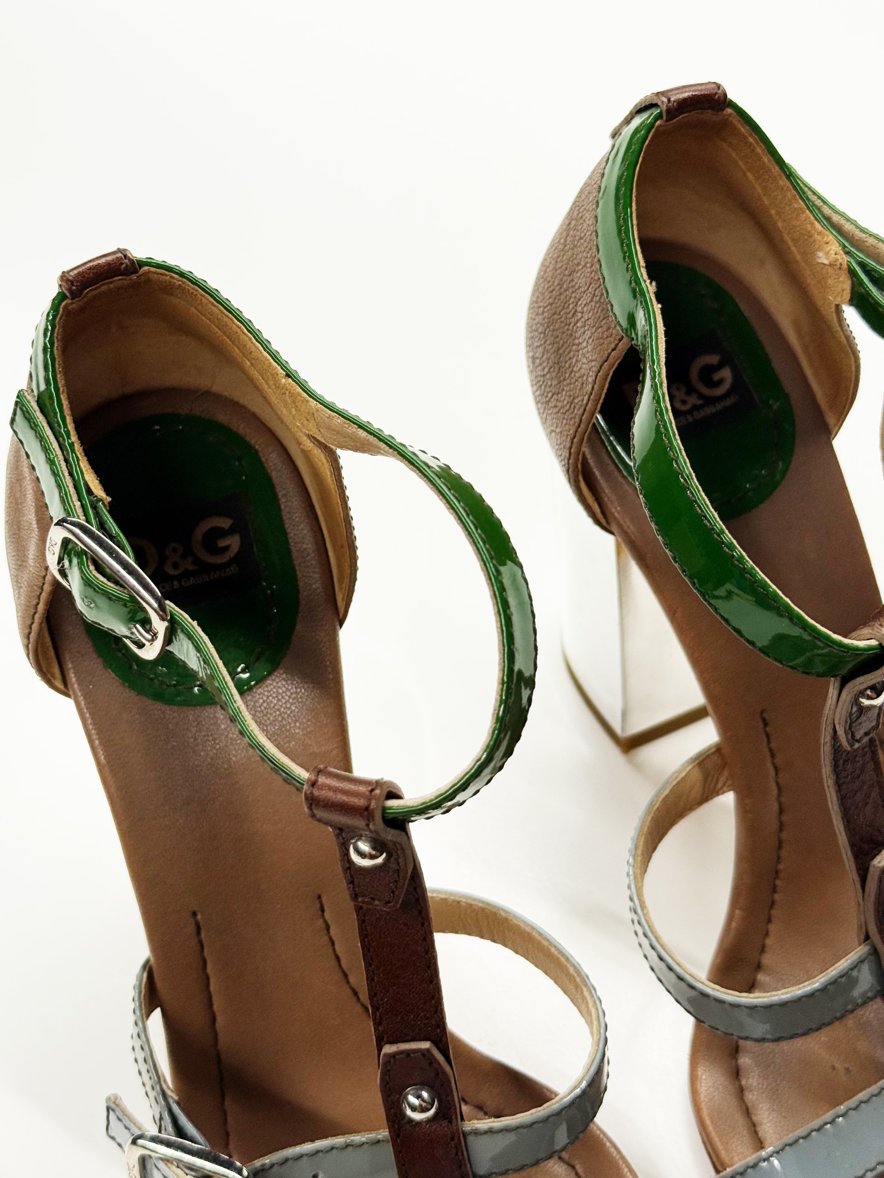 D&G Patent Leather and Calfskin Heeled Sandals