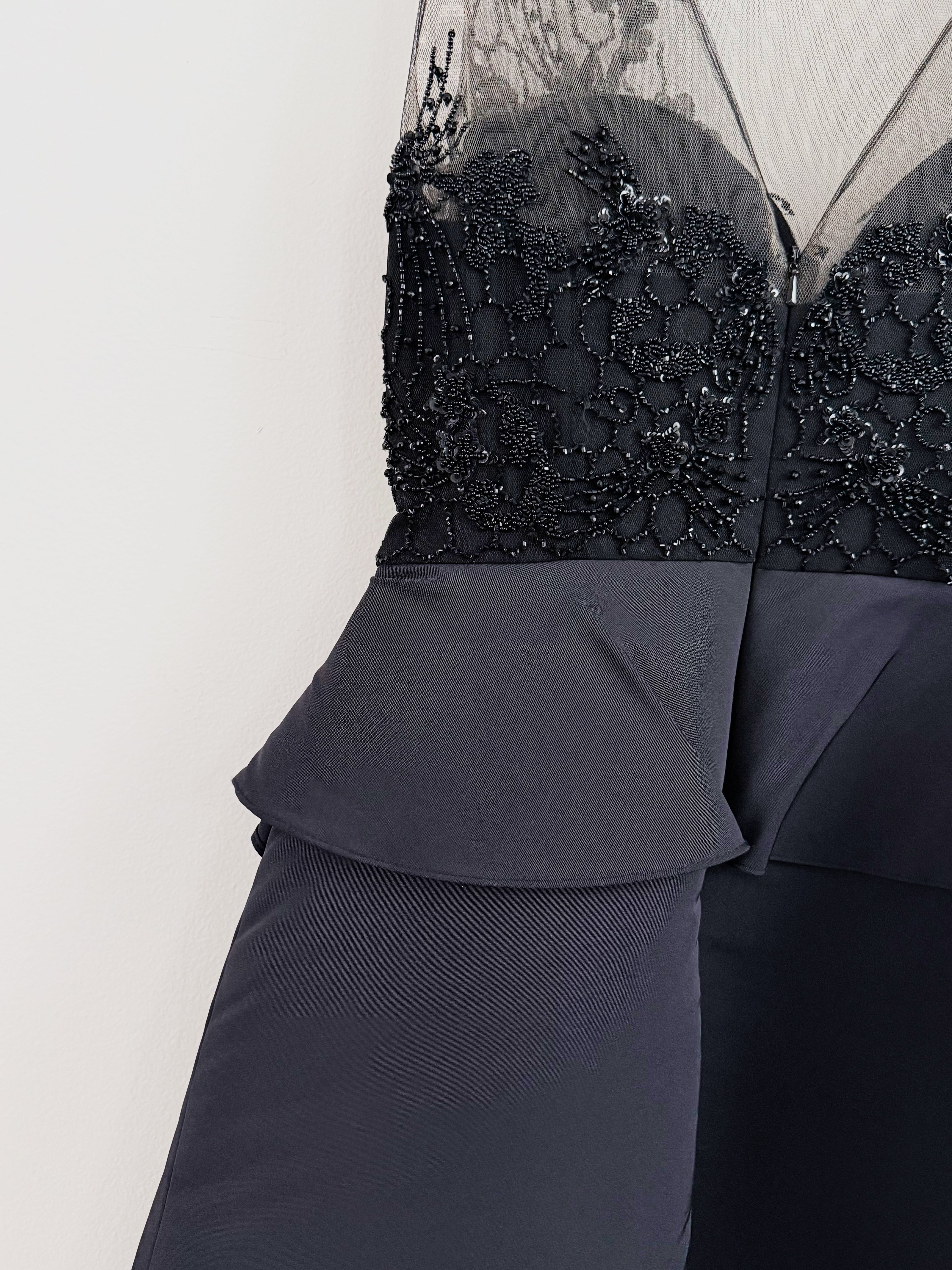 MARCHESA NOTTE Black Embellished Cocktail Dress