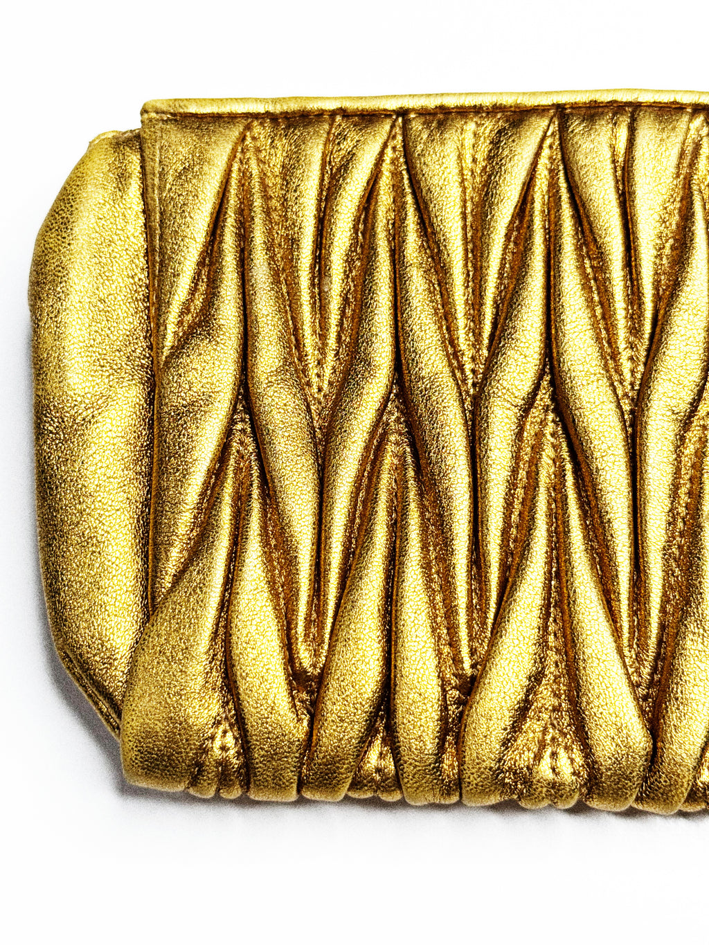 Miu Miu Ruched Metallic Gold Leather Clutch