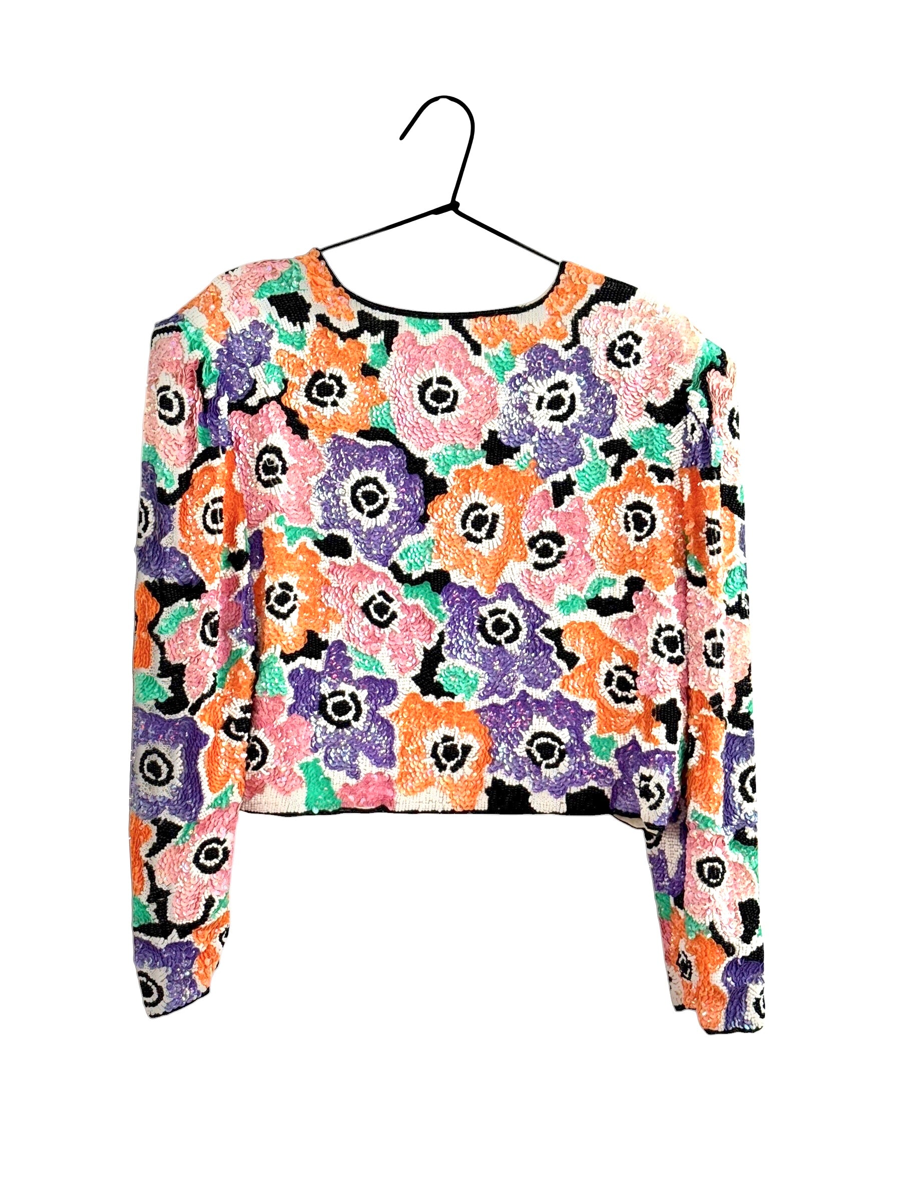 Vintage Black Tie Sequin Floral Silk Jacket - EU 38–40