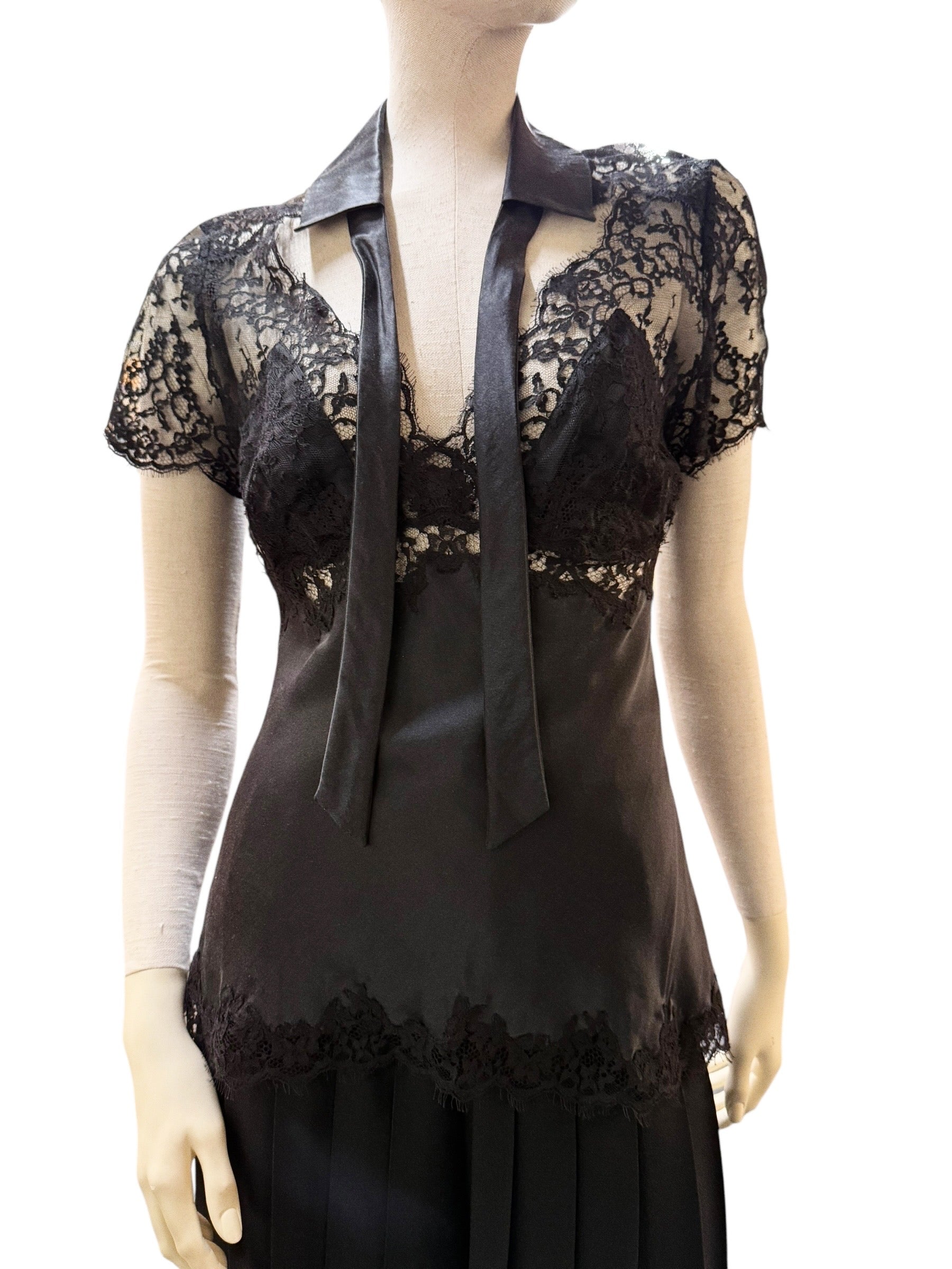 Marjolaine Black Silk & Lace Blouse