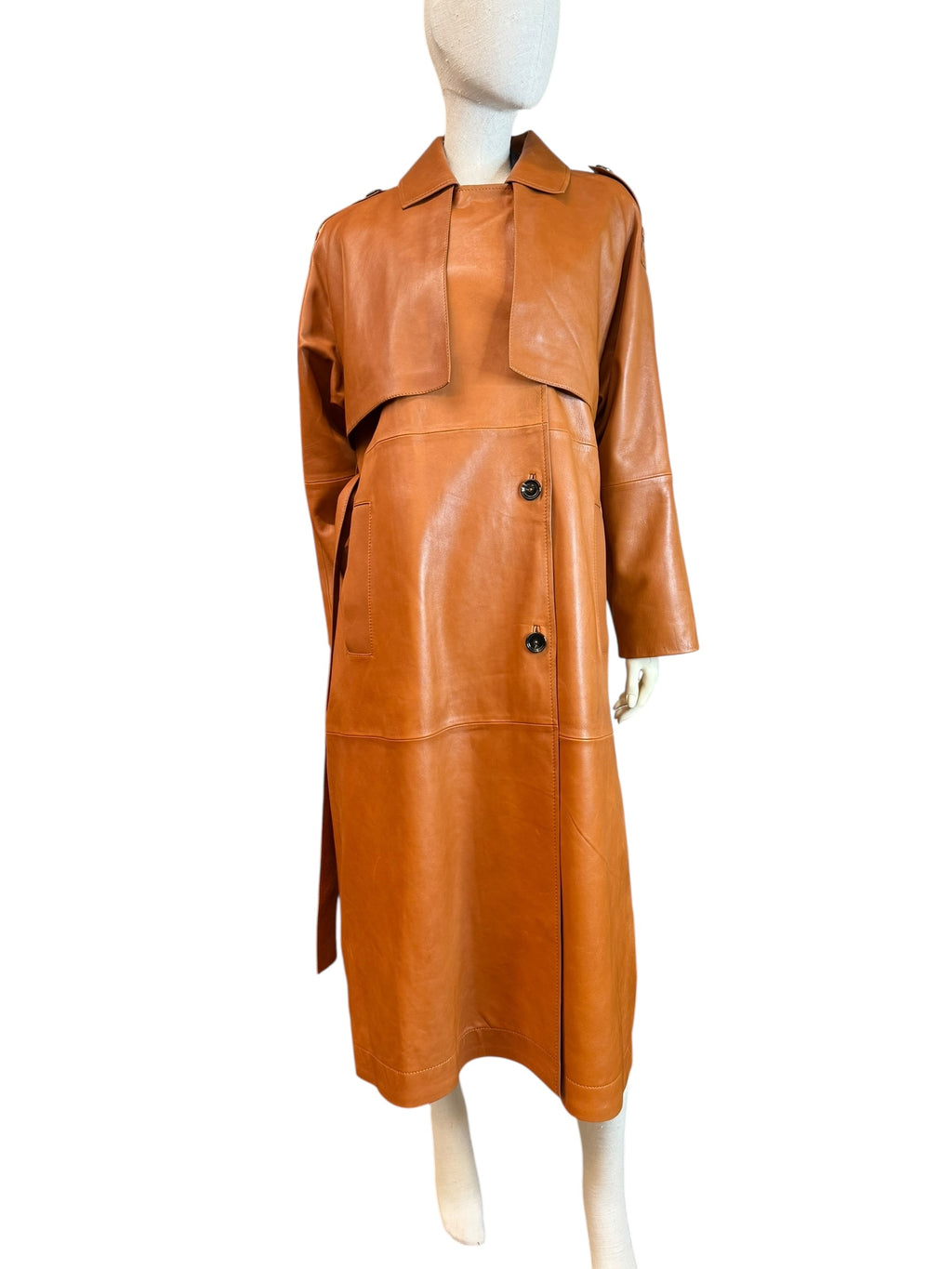 MASSIMO DUTTI LEATHER TRENCH COAT – CAMEL – SIZE L