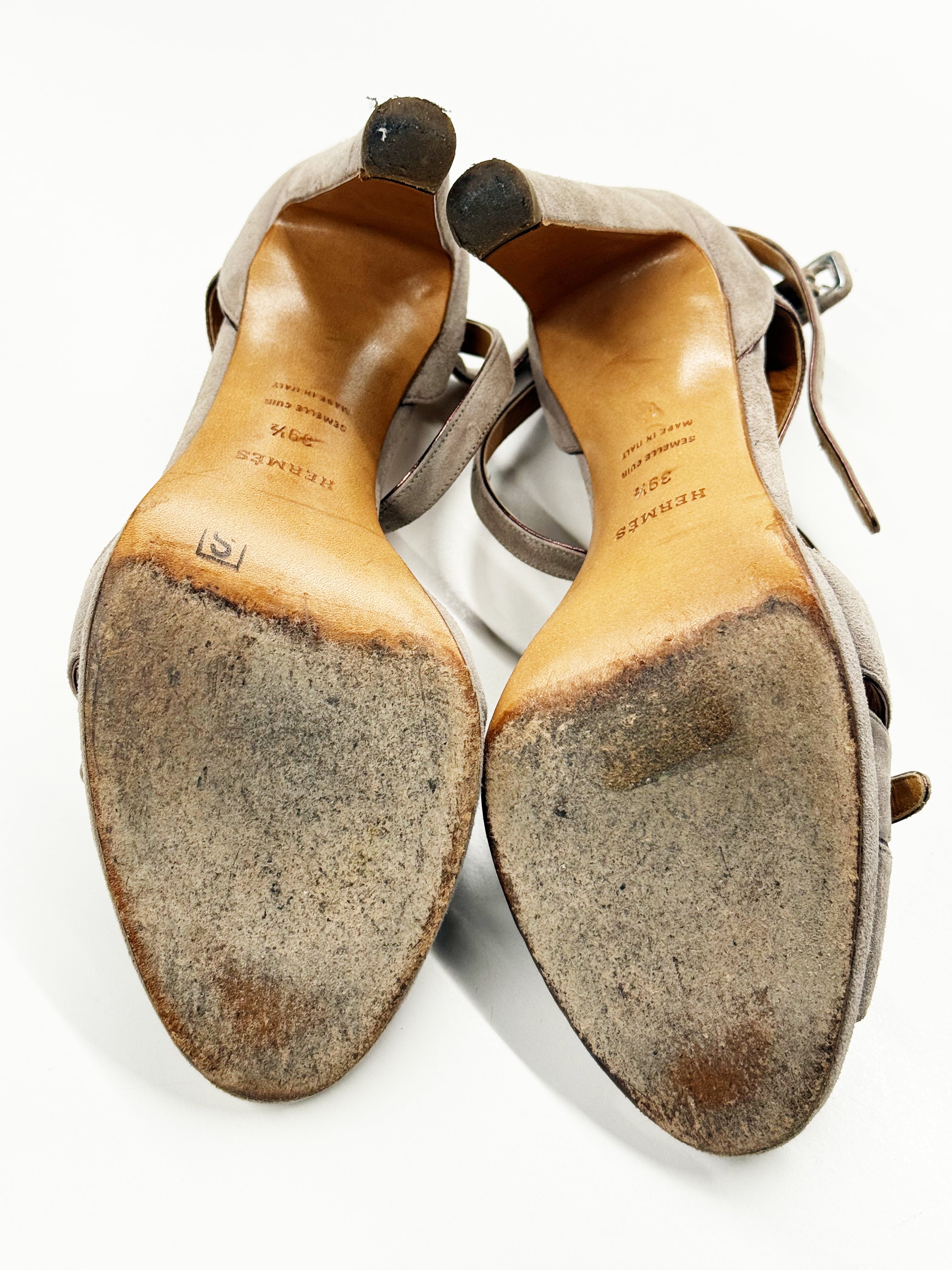 Hermès Suede Heeled Sandals