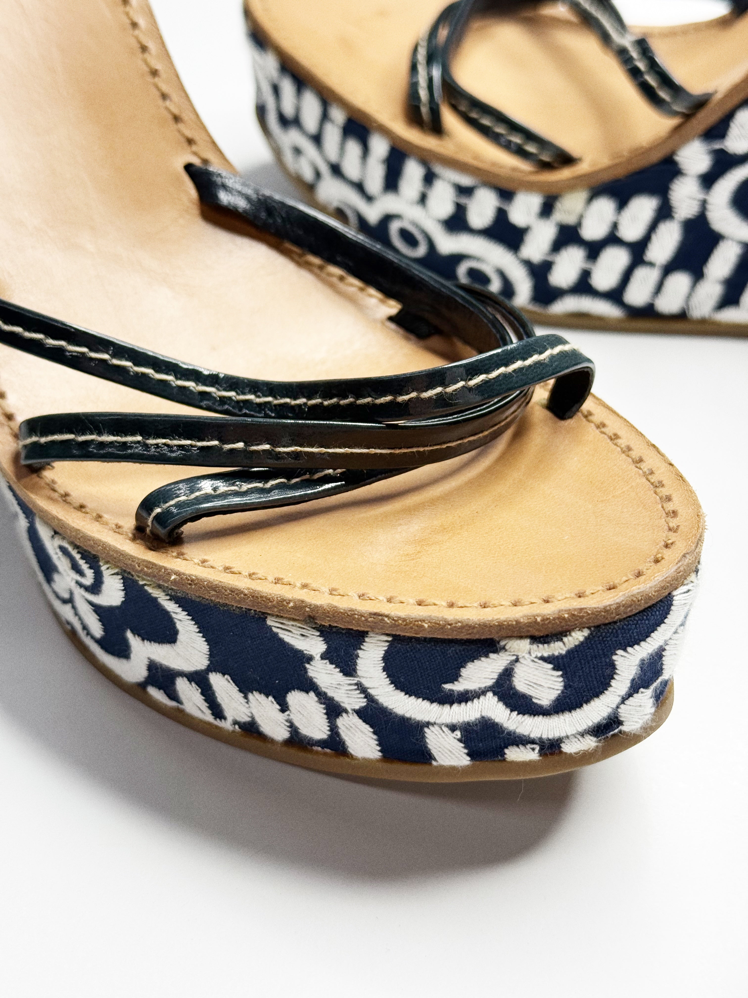 Miu Miu Embroidered Wedge Sandals