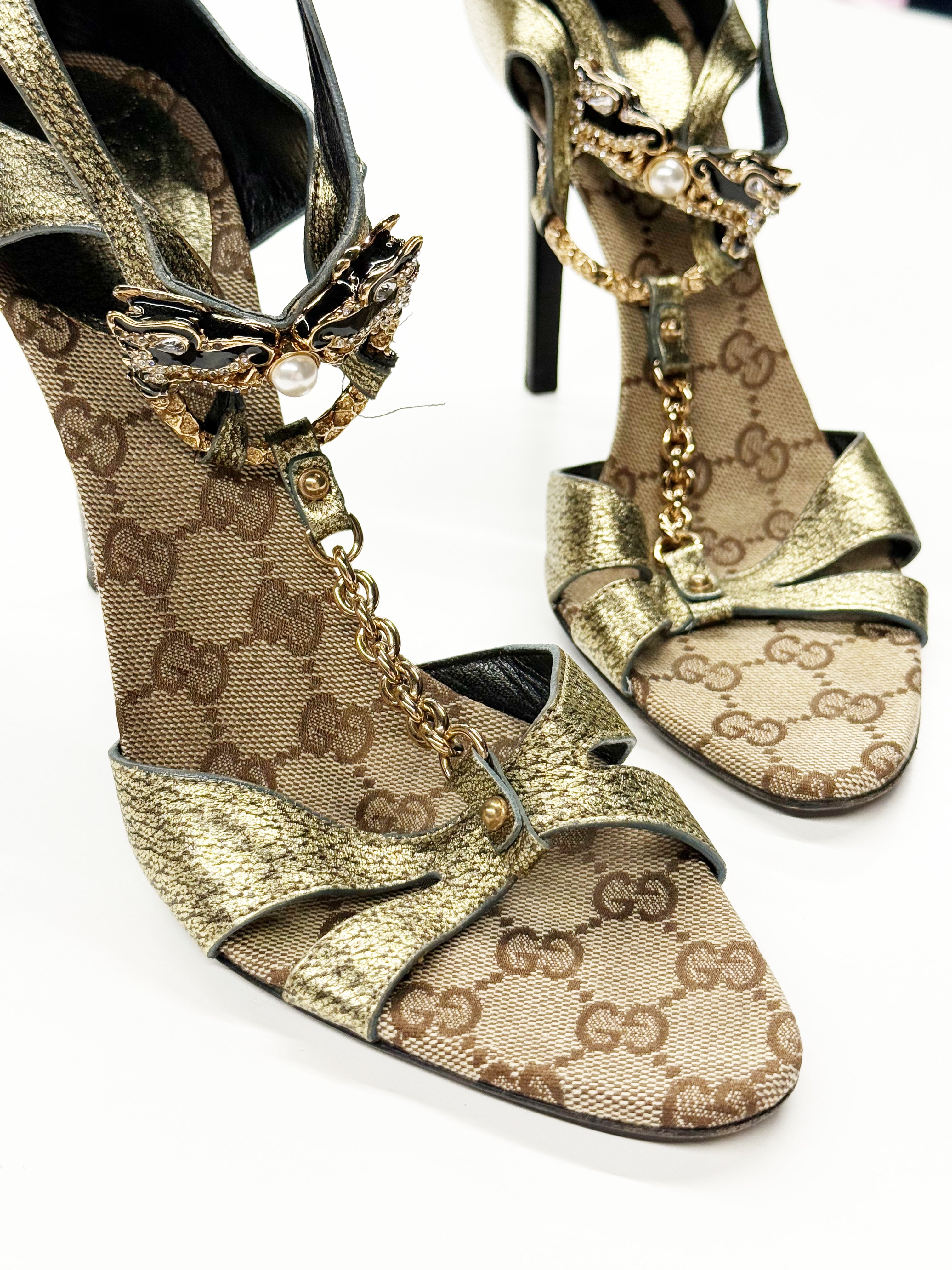 Gucci Metallic GG Monogram Chain Sandals
