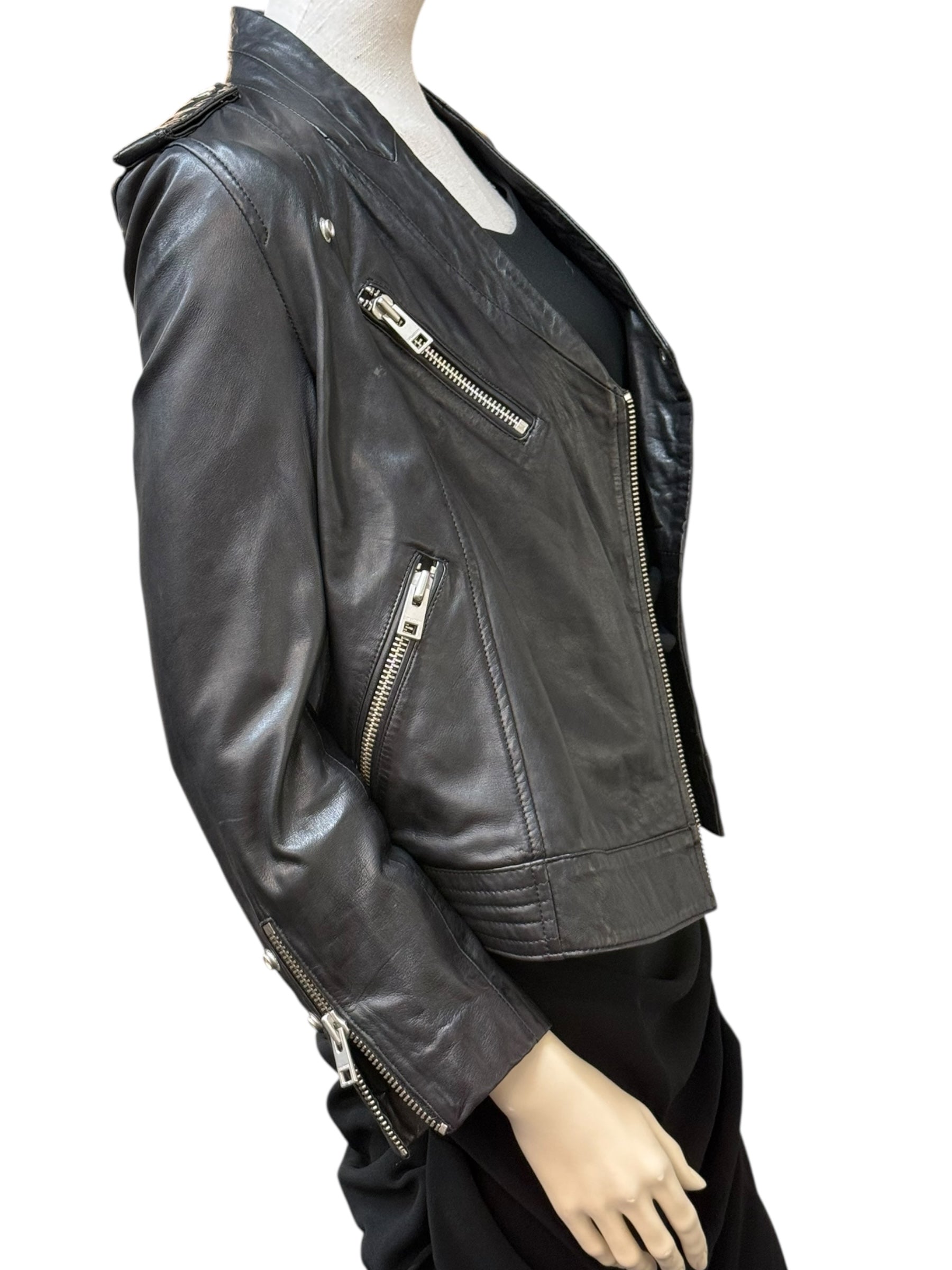 Zadig & Voltaire “LOON BIS” Lamb Leather Biker Jacket - EU 38