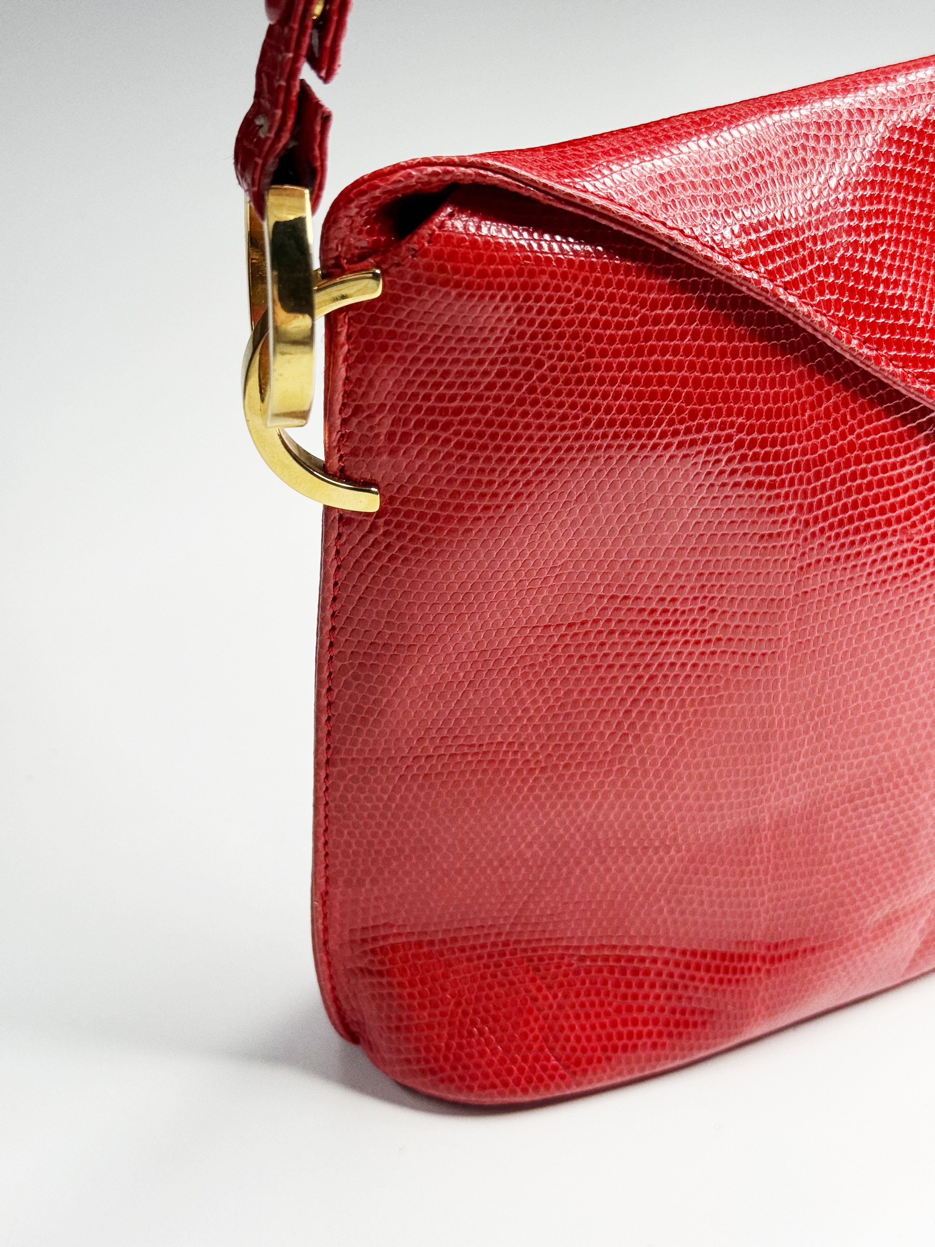 Valentino Garavani Red Lizard-Effect Leather Shoulder Bag