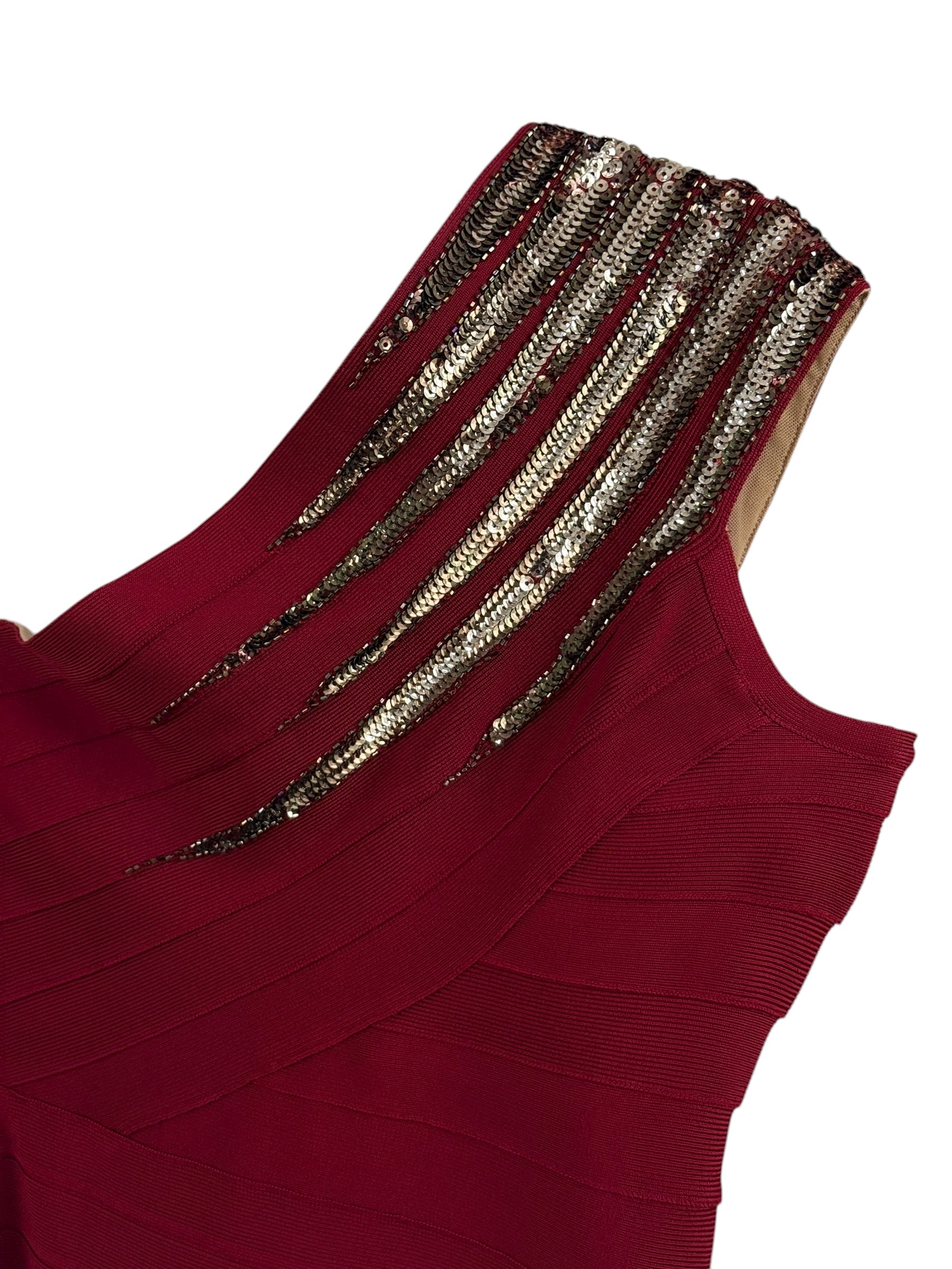 Herve Leger Red One-Shoulder Bandage Dres - S