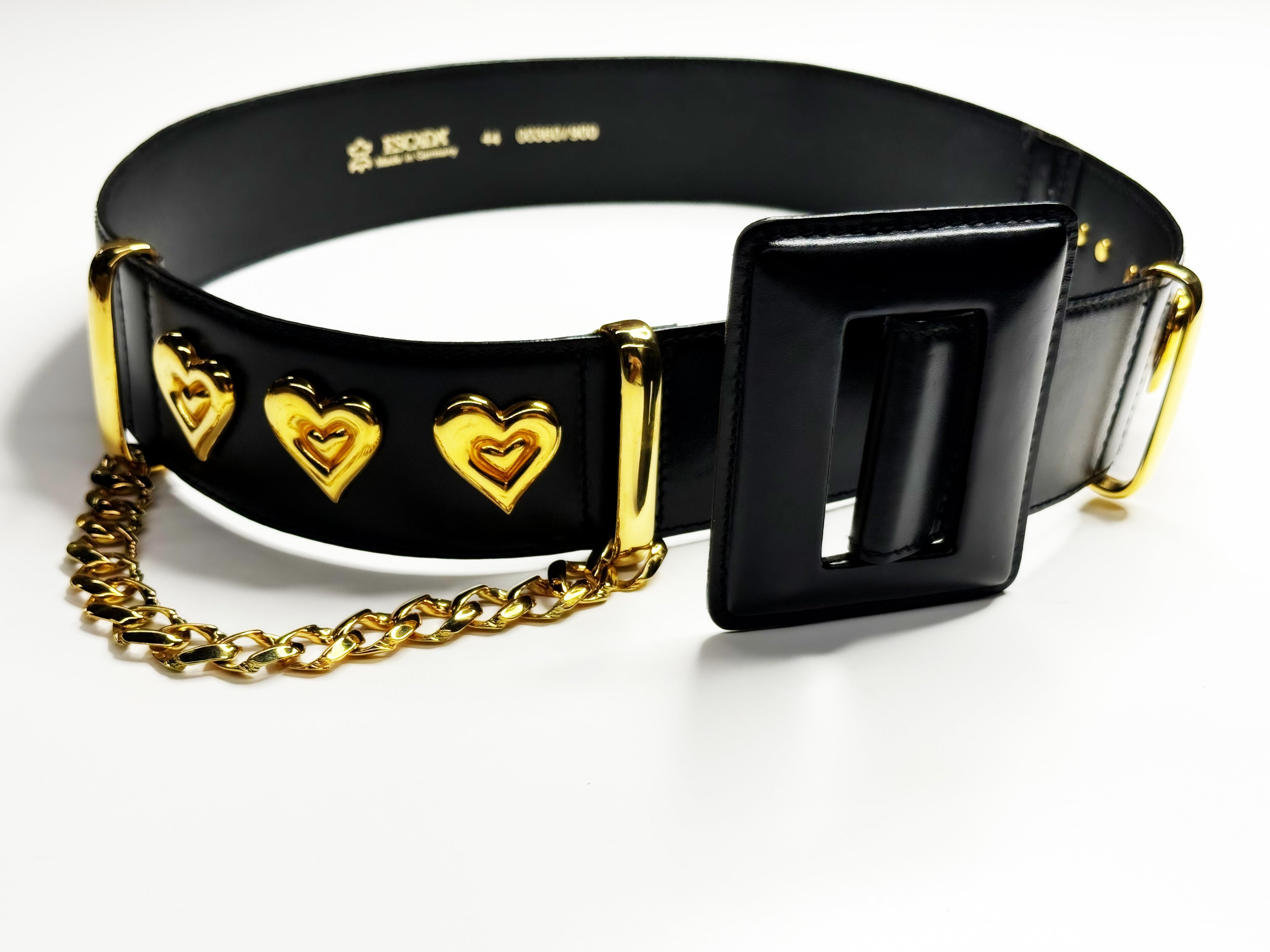 Escada Vintage Leather Belt with Gold Hearts
