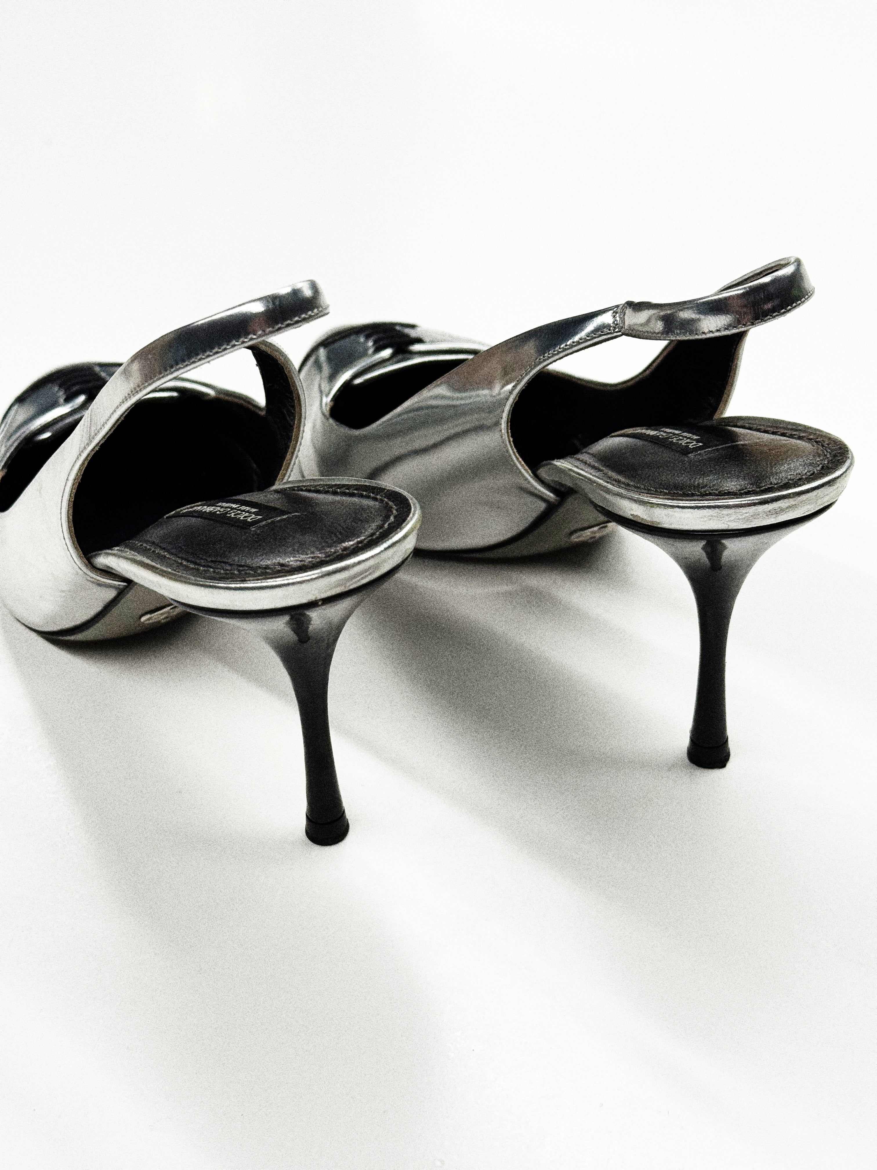 Dolce & Gabbana Silver & Black Slingback Heels