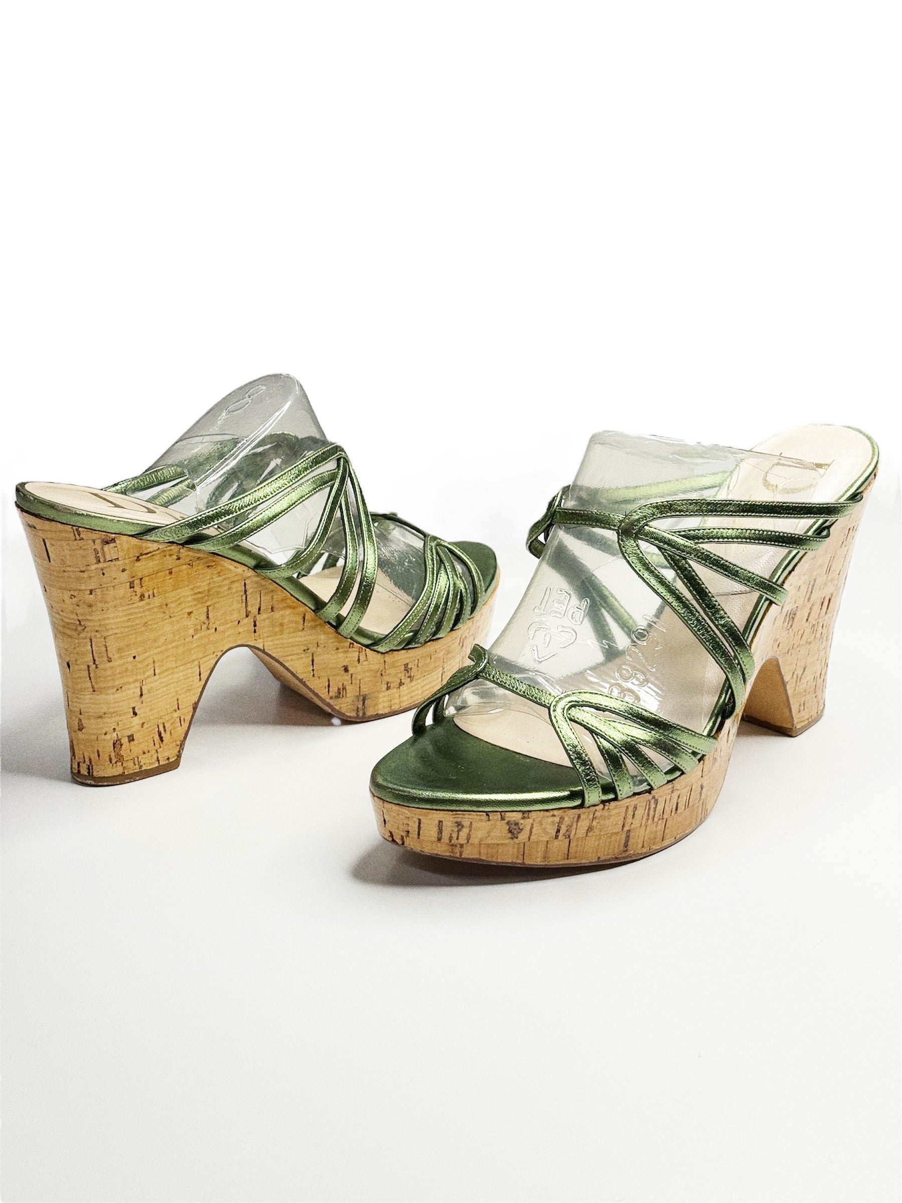 Christian Dior Metallic Green Cork Wedge Sandals