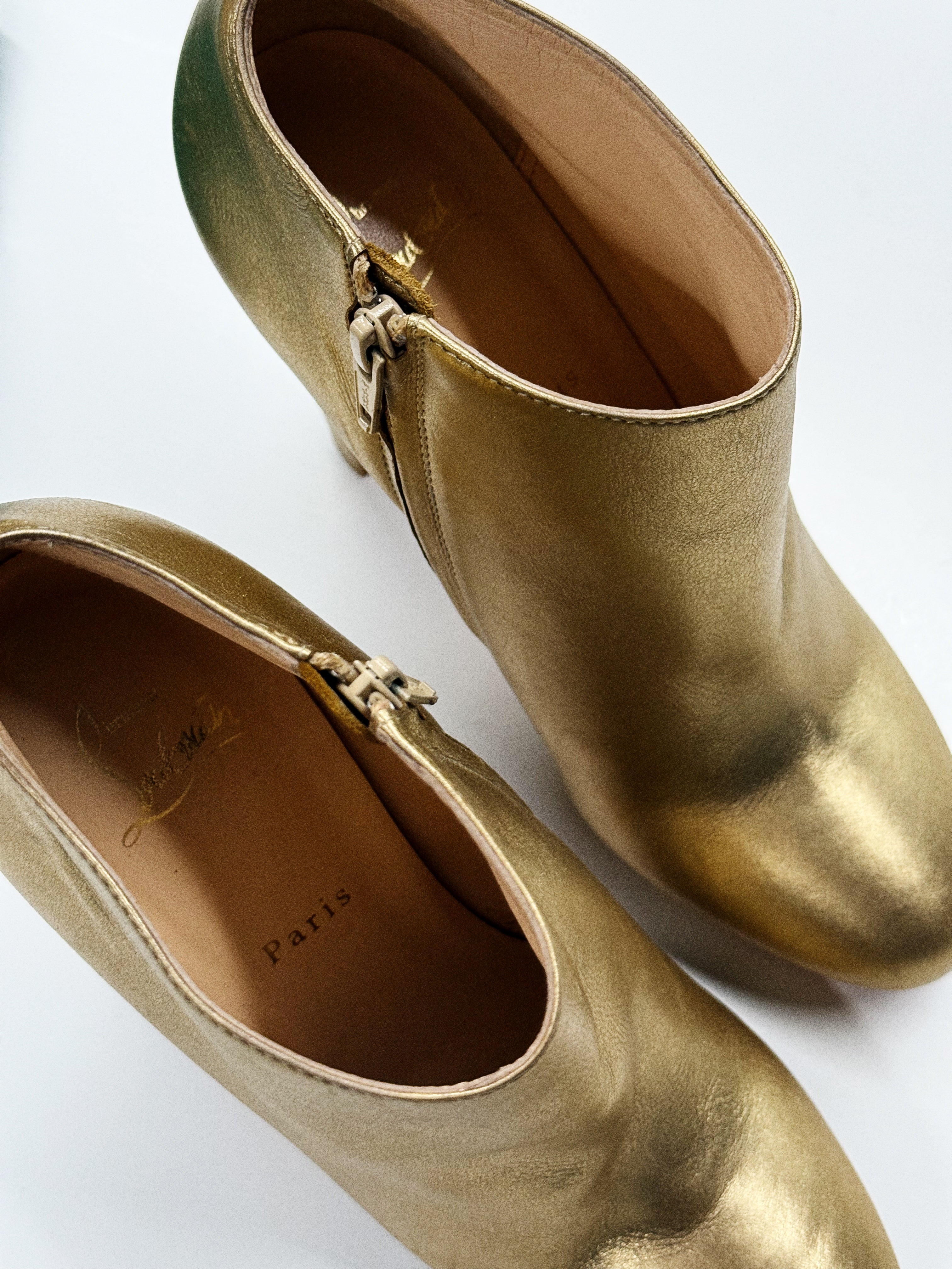 Christian Louboutin Gold Leather Ankle Boots