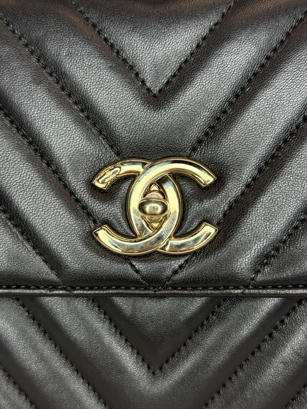 Chanel Chevron Caviar Top Handle Bag — Black Lambskin, Gold Hardware