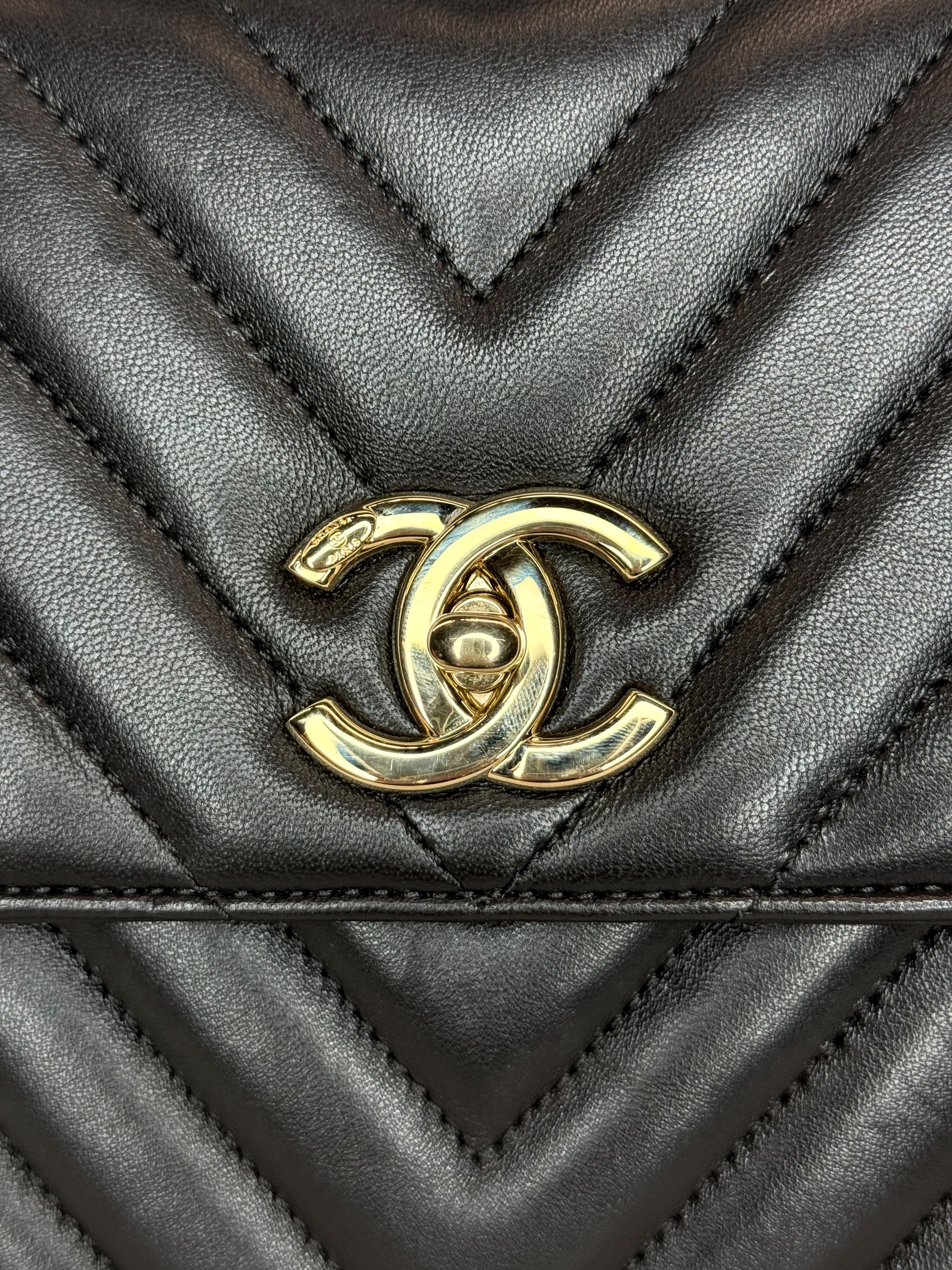 Chanel Chevron Caviar Top Handle Bag — Black Lambskin, Gold Hardware