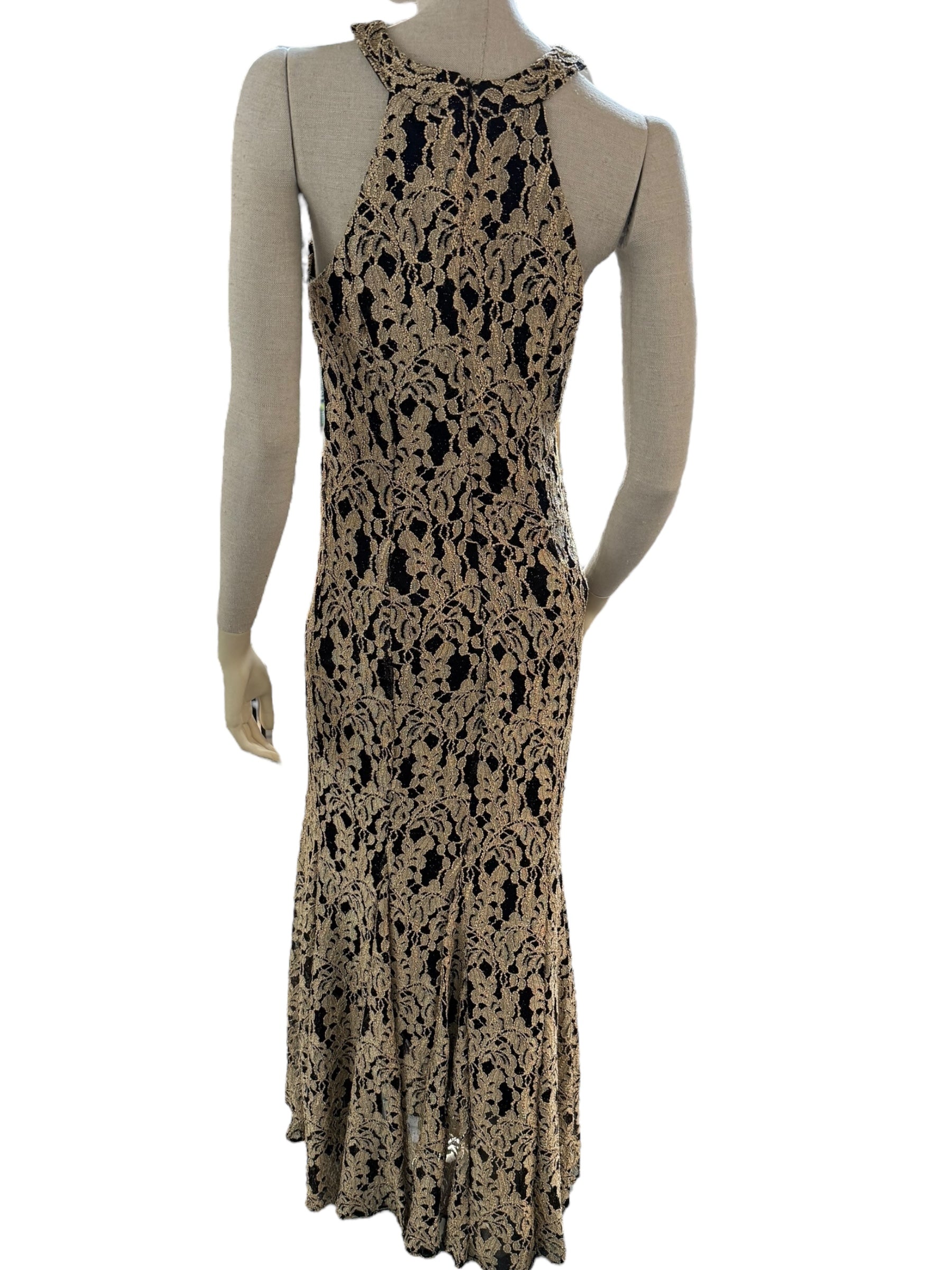 NW Nightway Gold Lace Evening Gown - EU 38