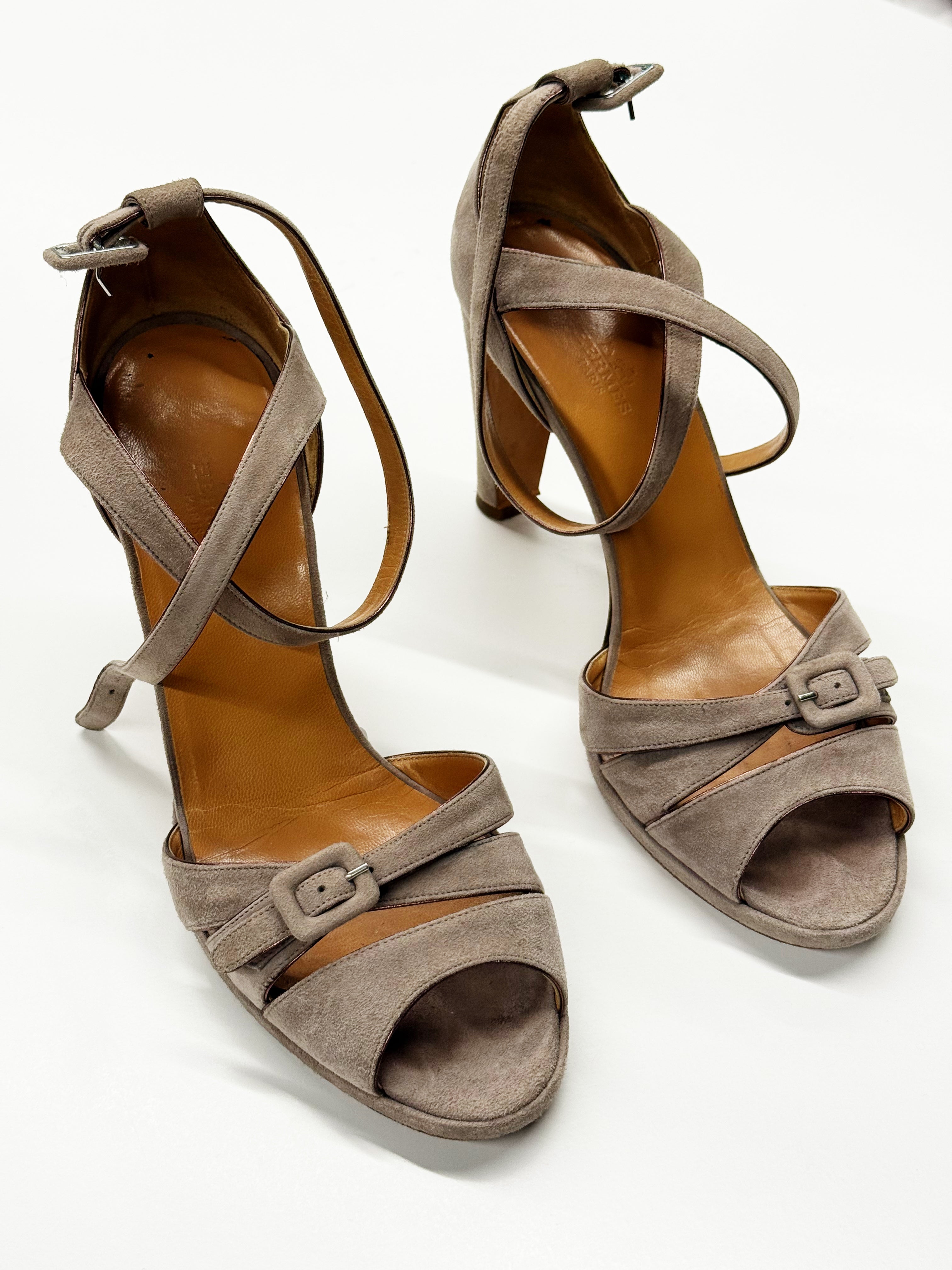 Hermès Suede Heeled Sandals