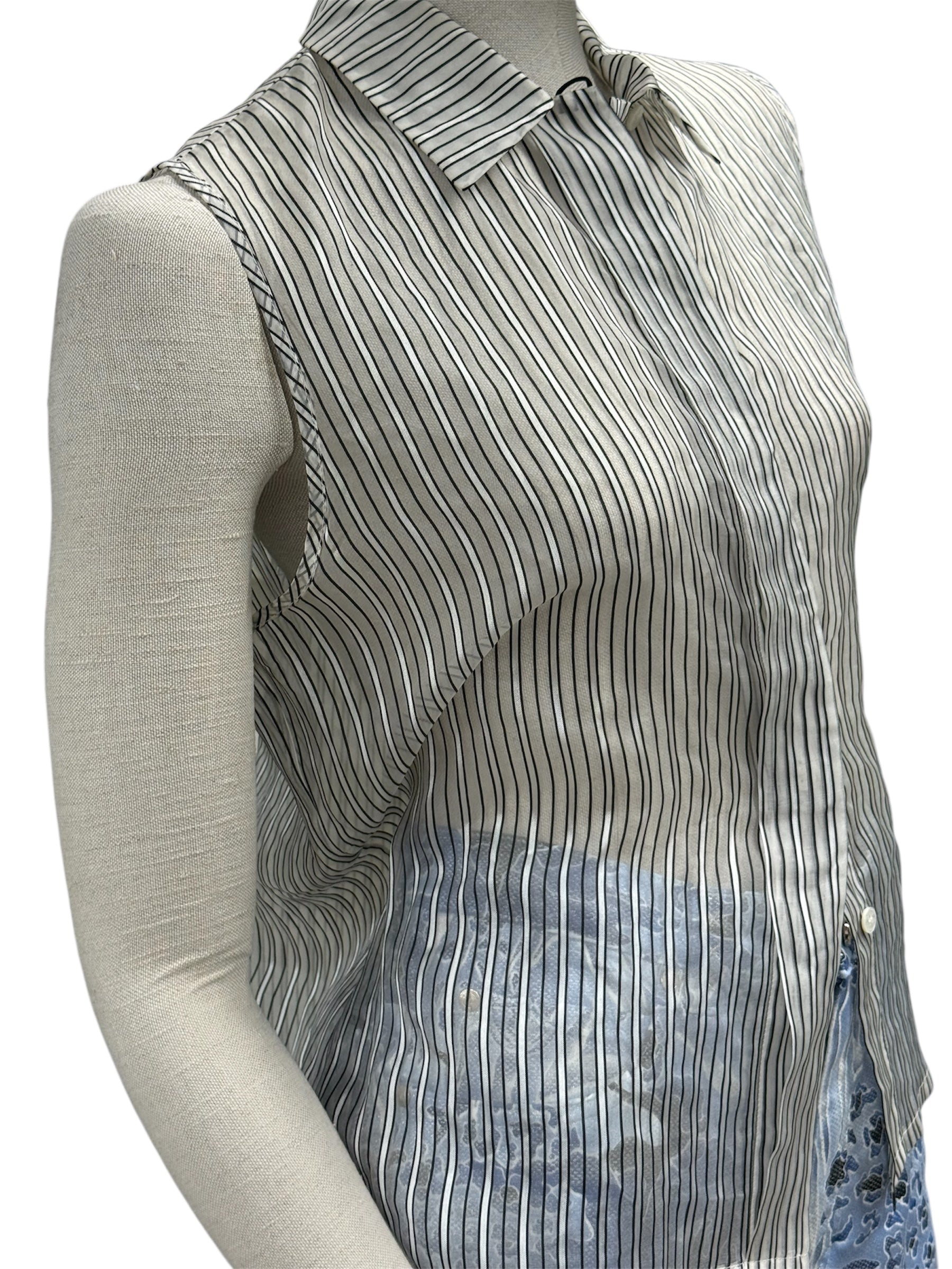 Yves Saint Laurent Variation Striped Sleeveless Blouse