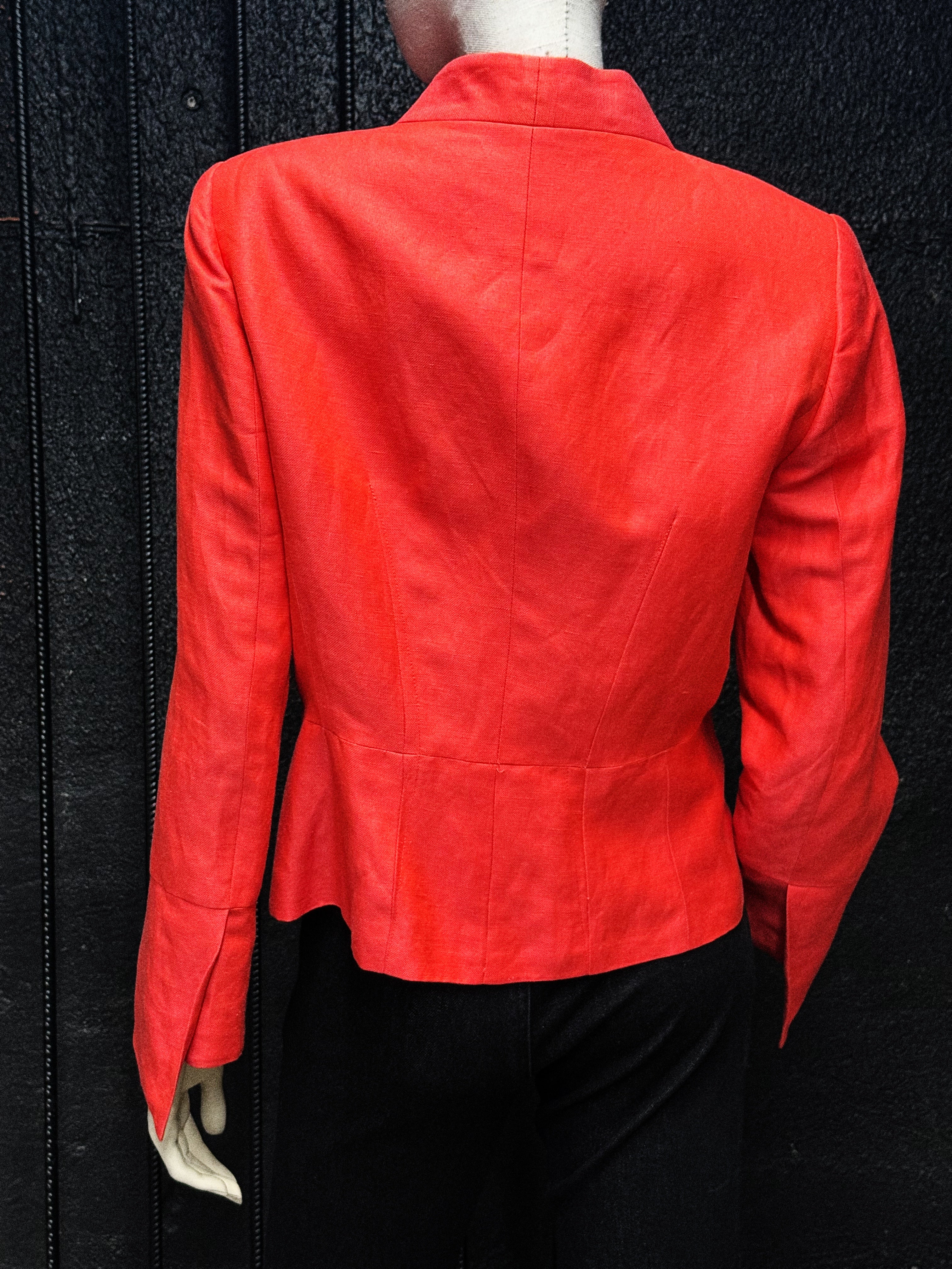 JAEGER Red Silk-Linen Fitted Blazer