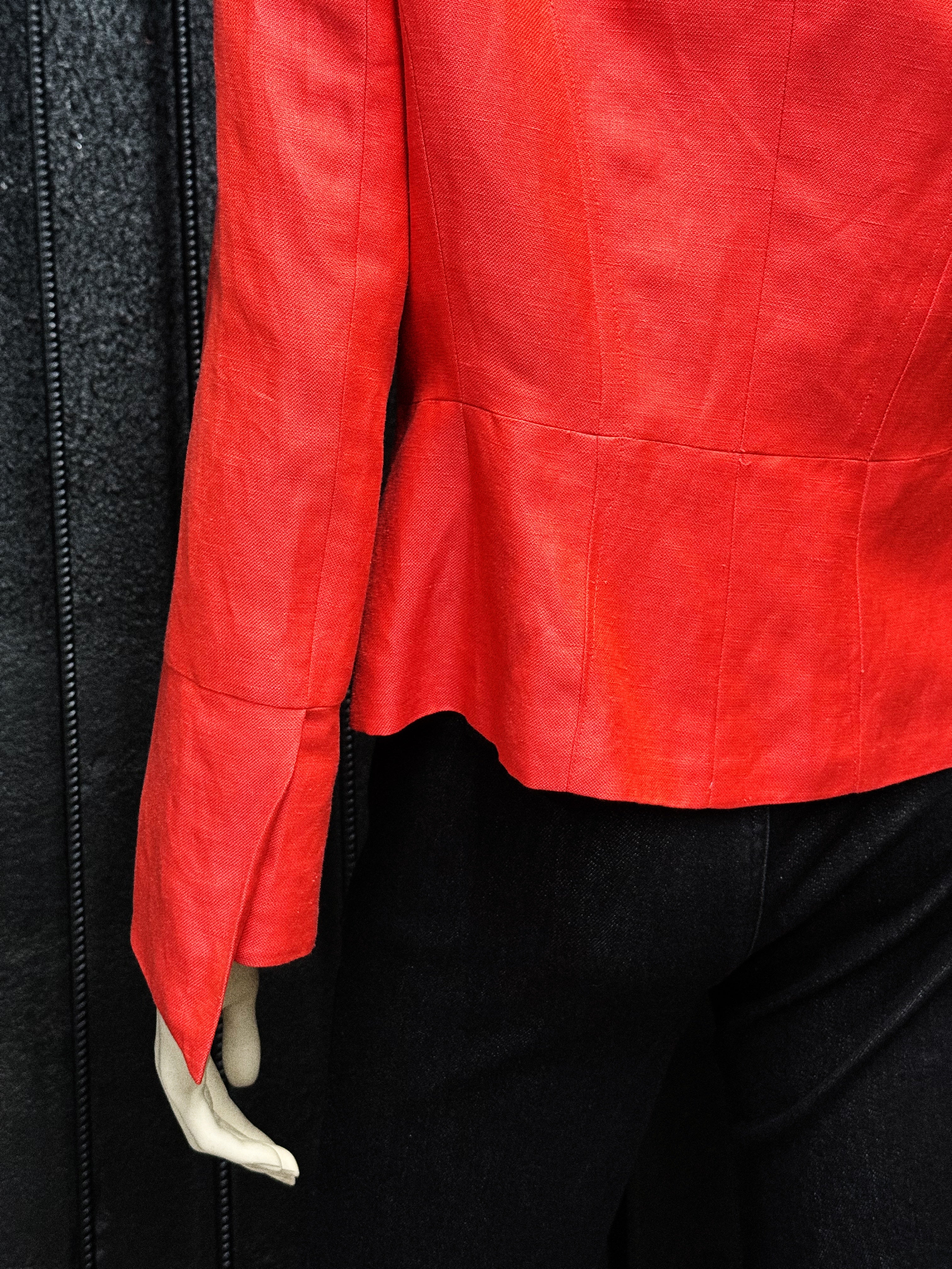 JAEGER Red Silk-Linen Fitted Blazer