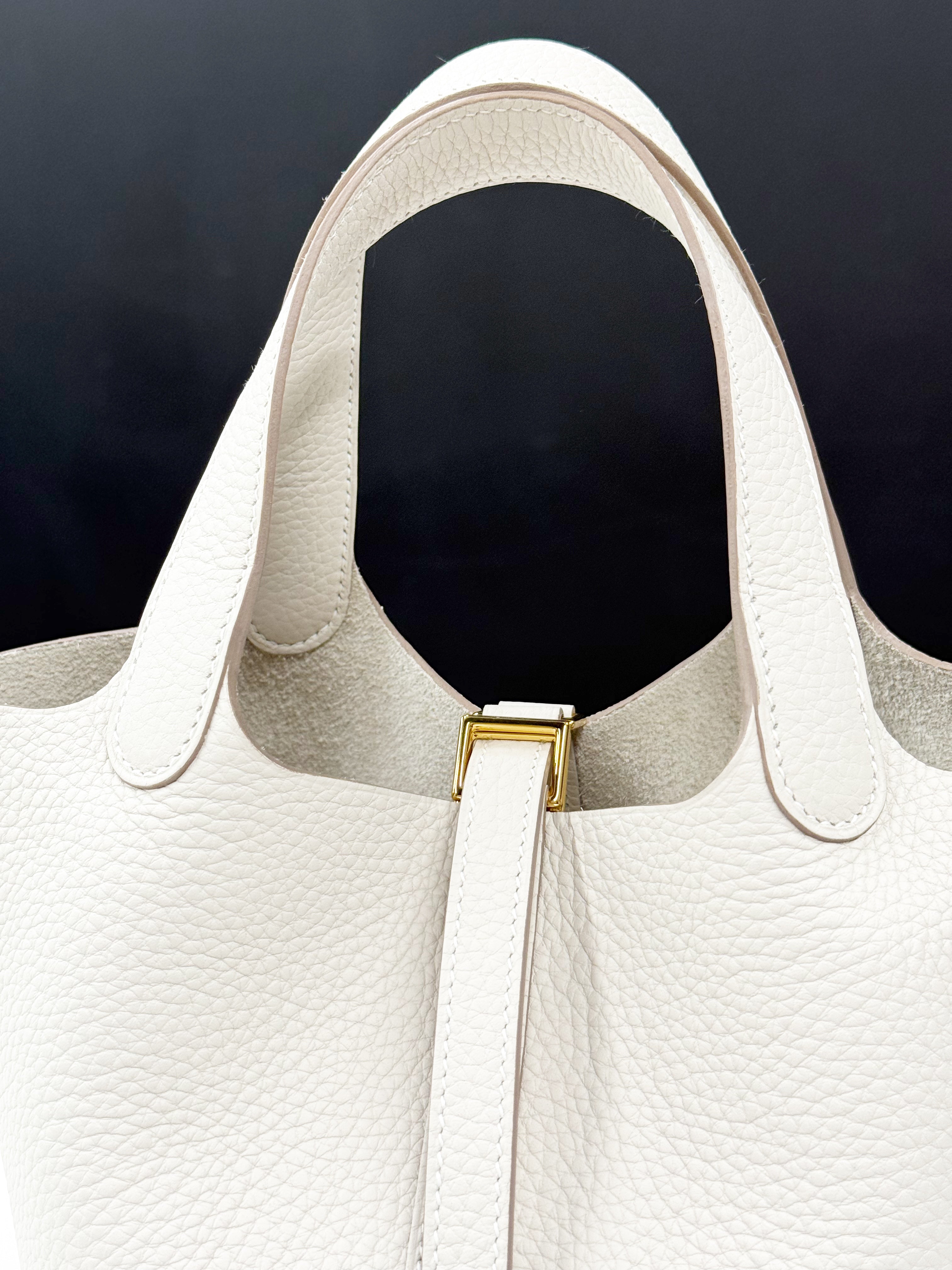 Hermès Picotin Lock PM Bag in White Clemence Leather (Full Set, New Condition)