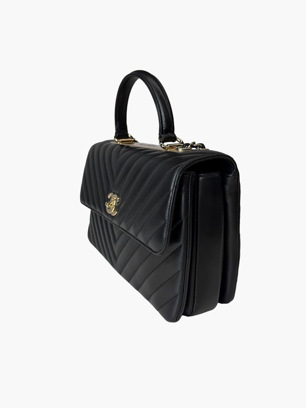 Chanel Trendy CC Top Handle Bag – Black Lambskin Chevron with Gold Hardware