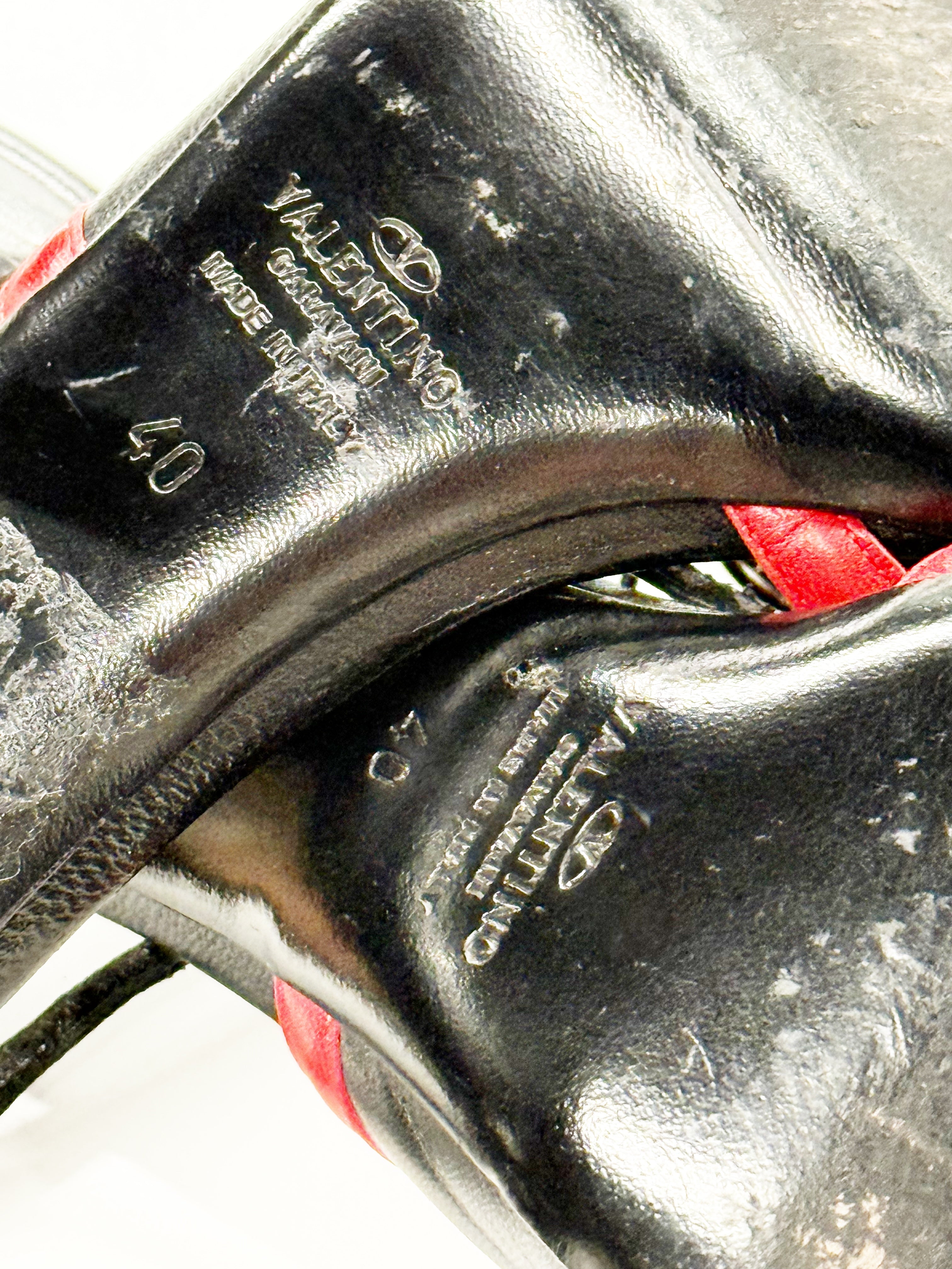 Valentino Garavani Red & Black Leather Heeled Sandals