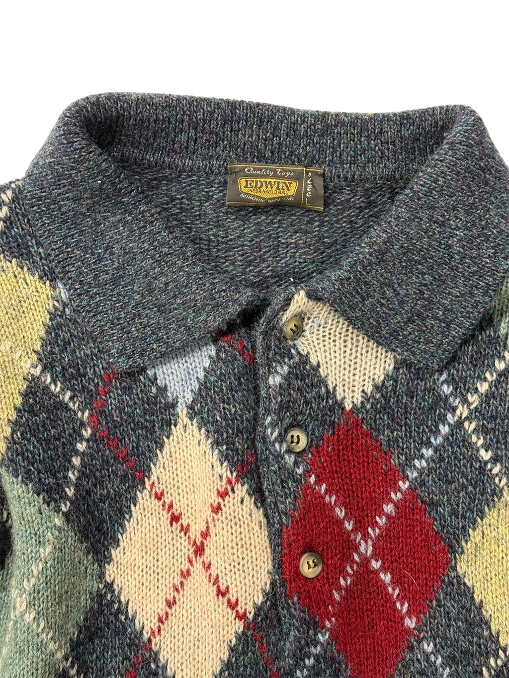 Edwin Italy Wool Argyle Knit Polo Sweater