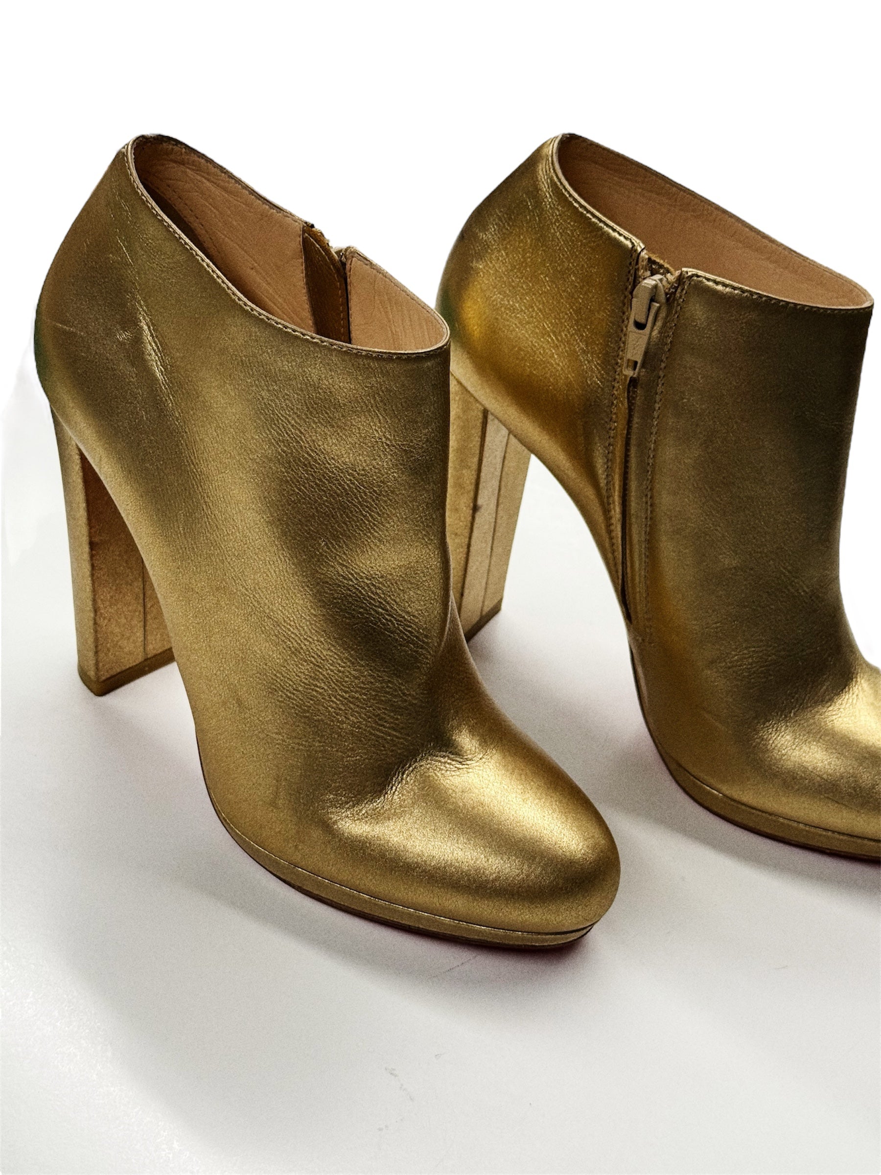 Christian Louboutin Gold Leather Ankle Boots