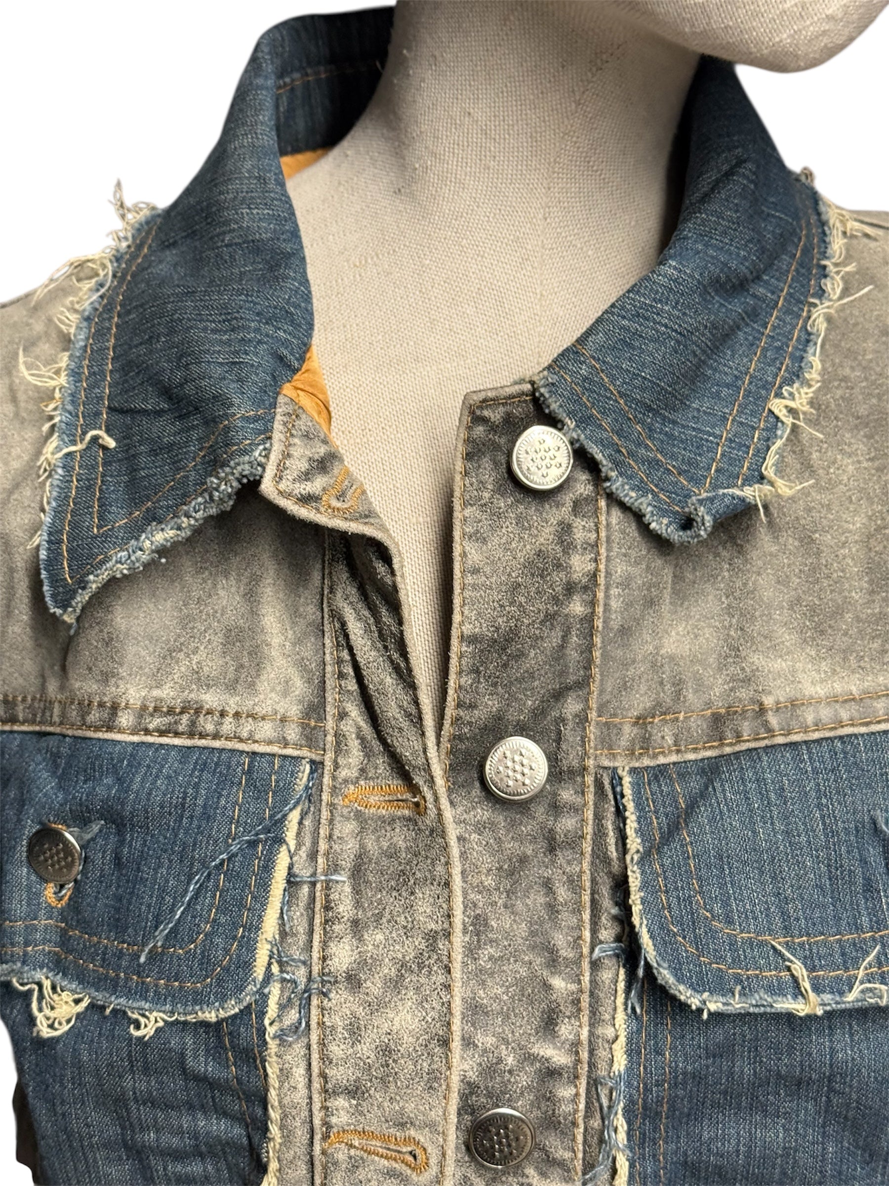 Distressed Contrast Denim Jacket