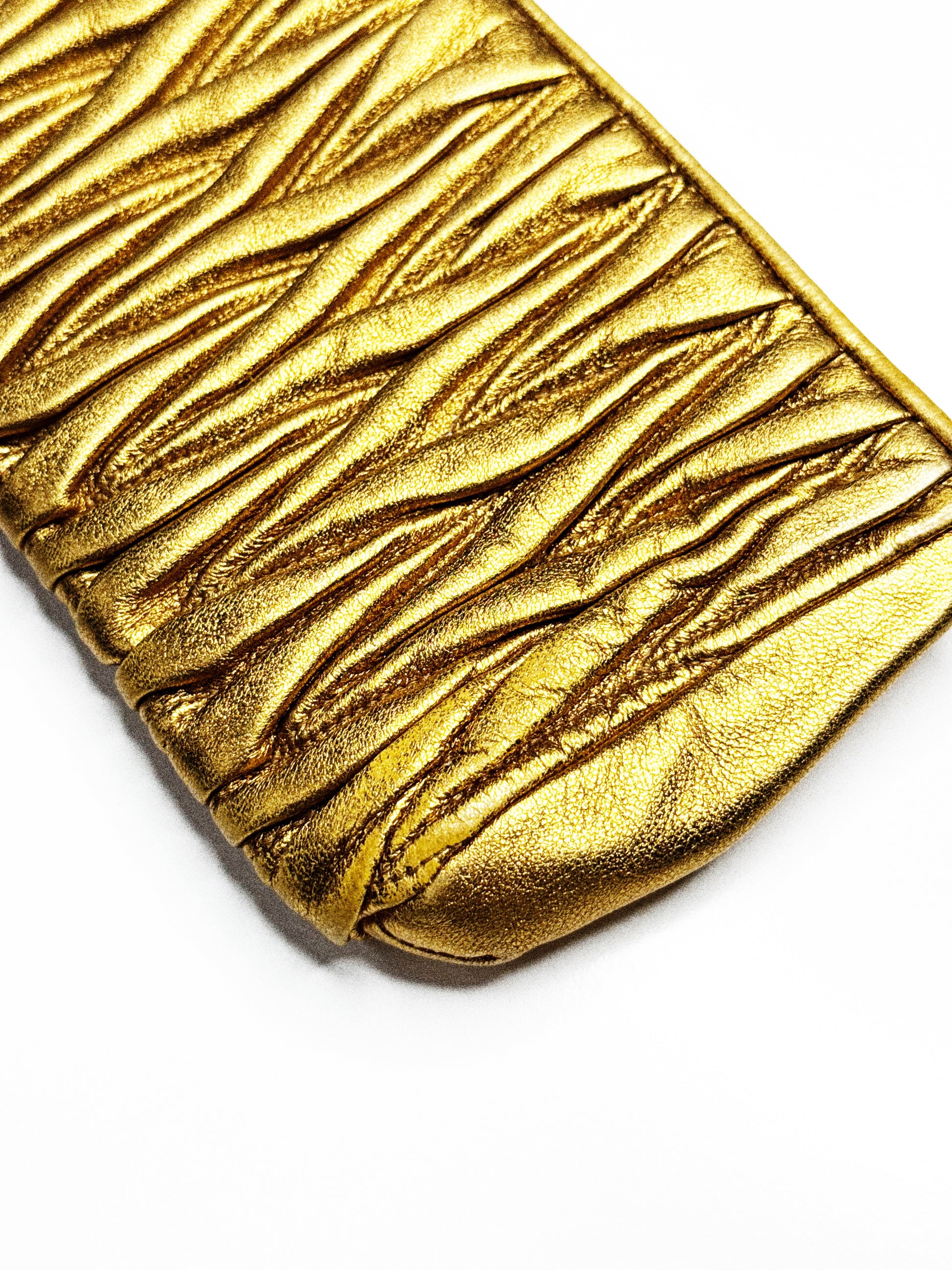Miu Miu Ruched Metallic Gold Leather Clutch