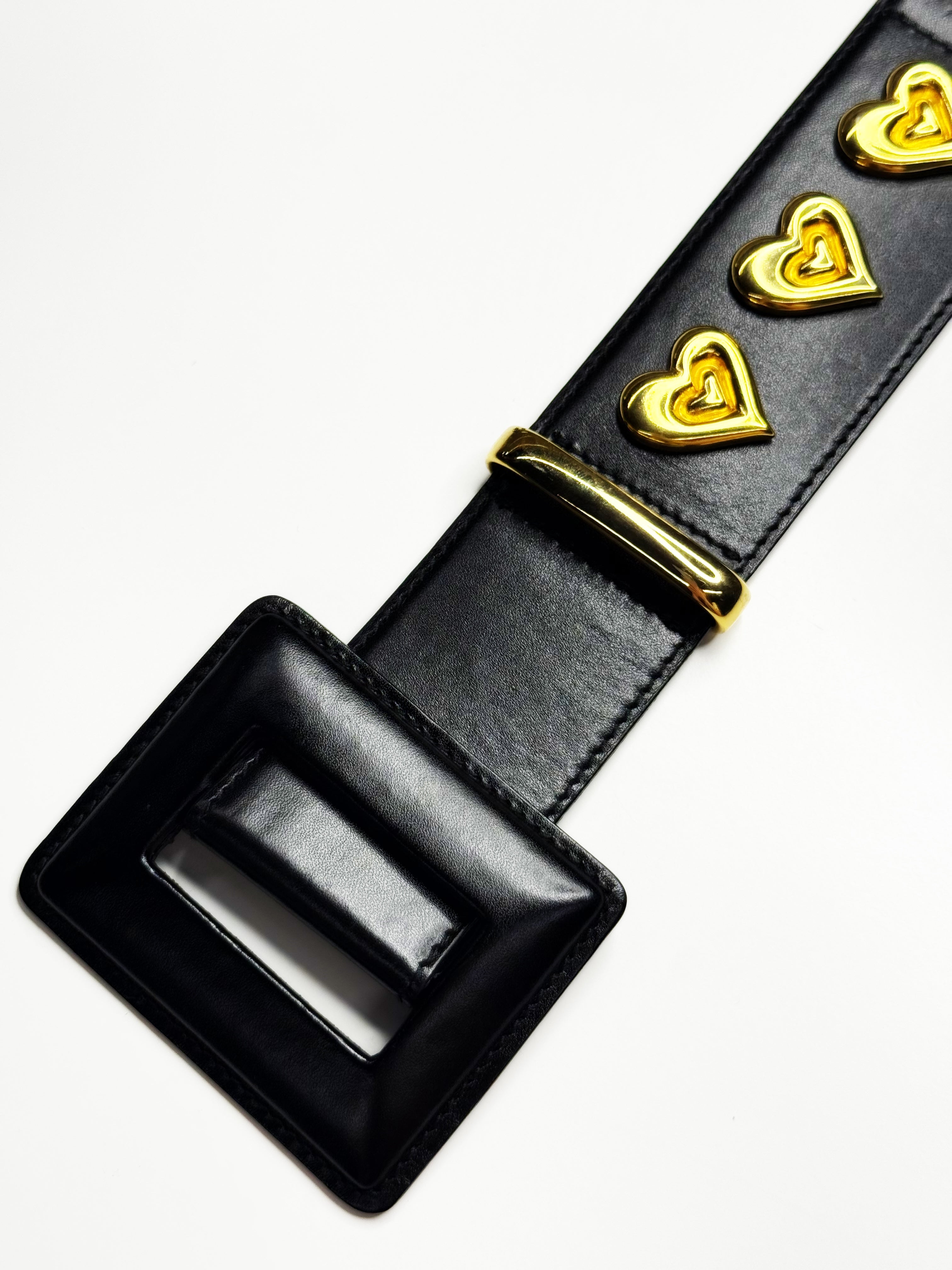 Escada Vintage Leather Belt with Gold Hearts