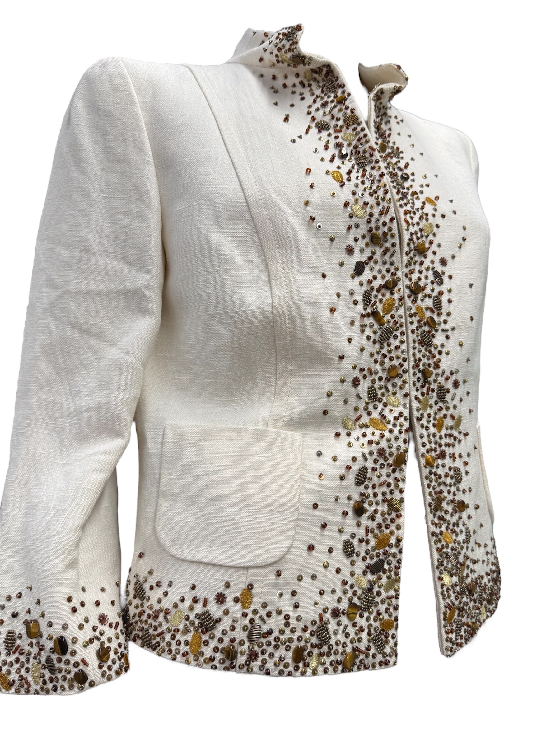 Escada Embellished Silk-Linen Jacket