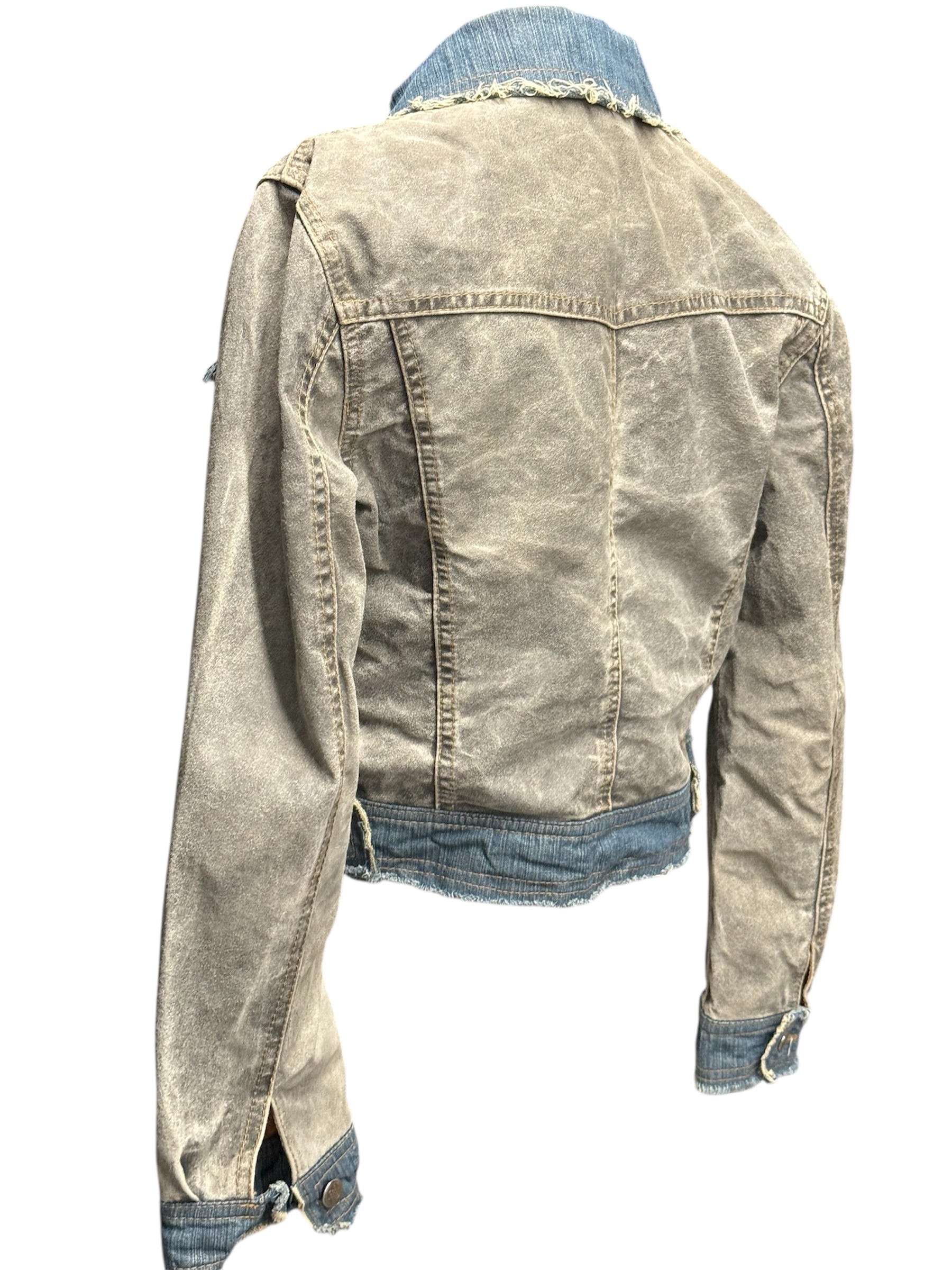 Distressed Contrast Denim Jacket