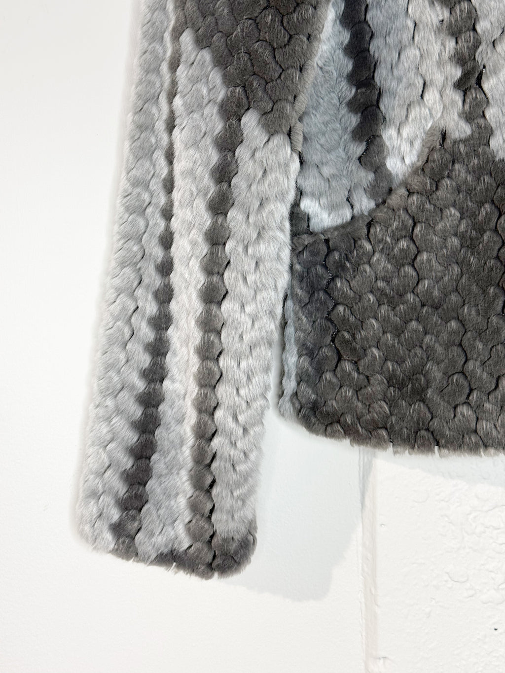 Miss Lina Grey Fur Jacket with Contrast Collar - M