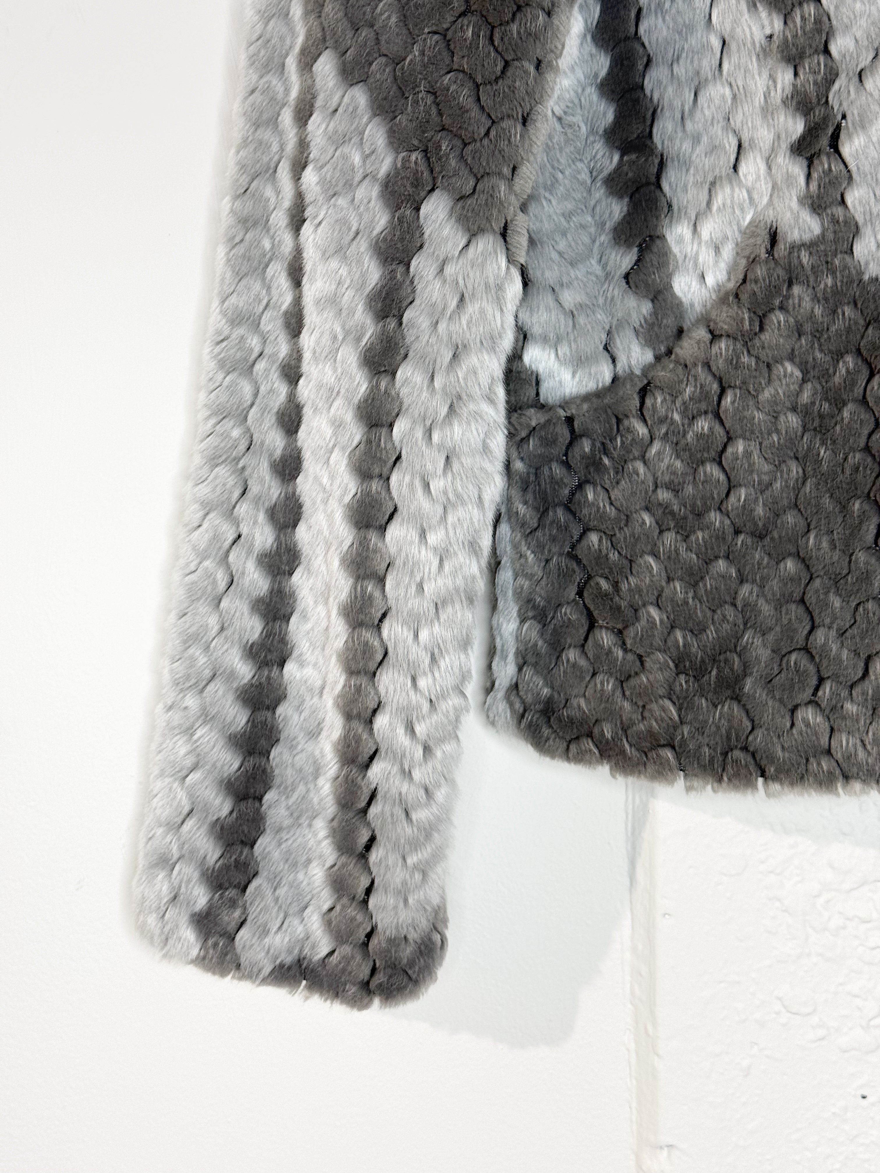 Miss Lina Grey Fur Jacket with Contrast Collar - M