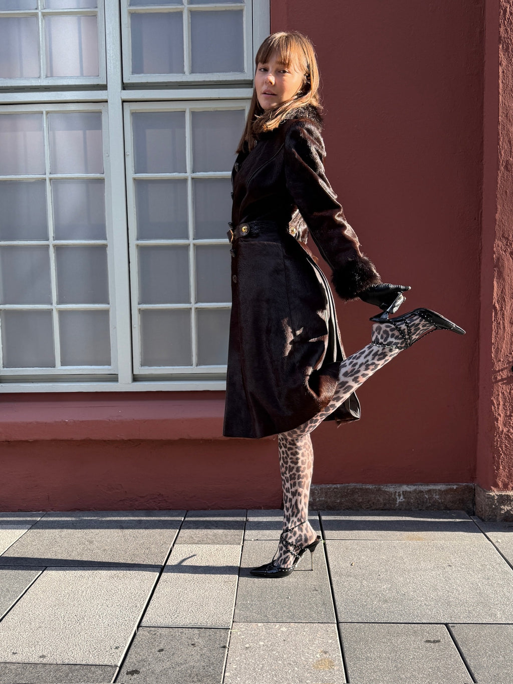 Vintage Brown Fur-Trimmed Leather Coat