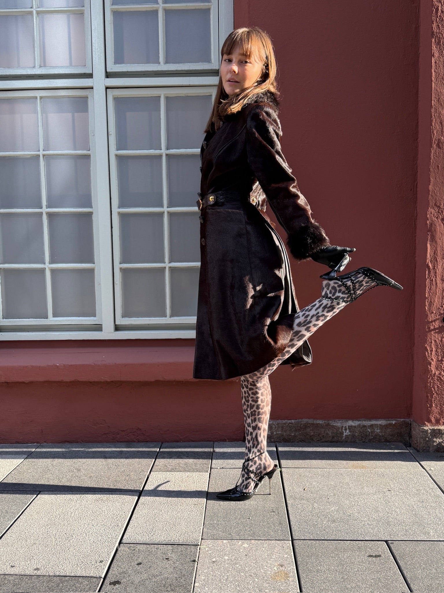 Vintage Brown Fur-Trimmed Leather Coat