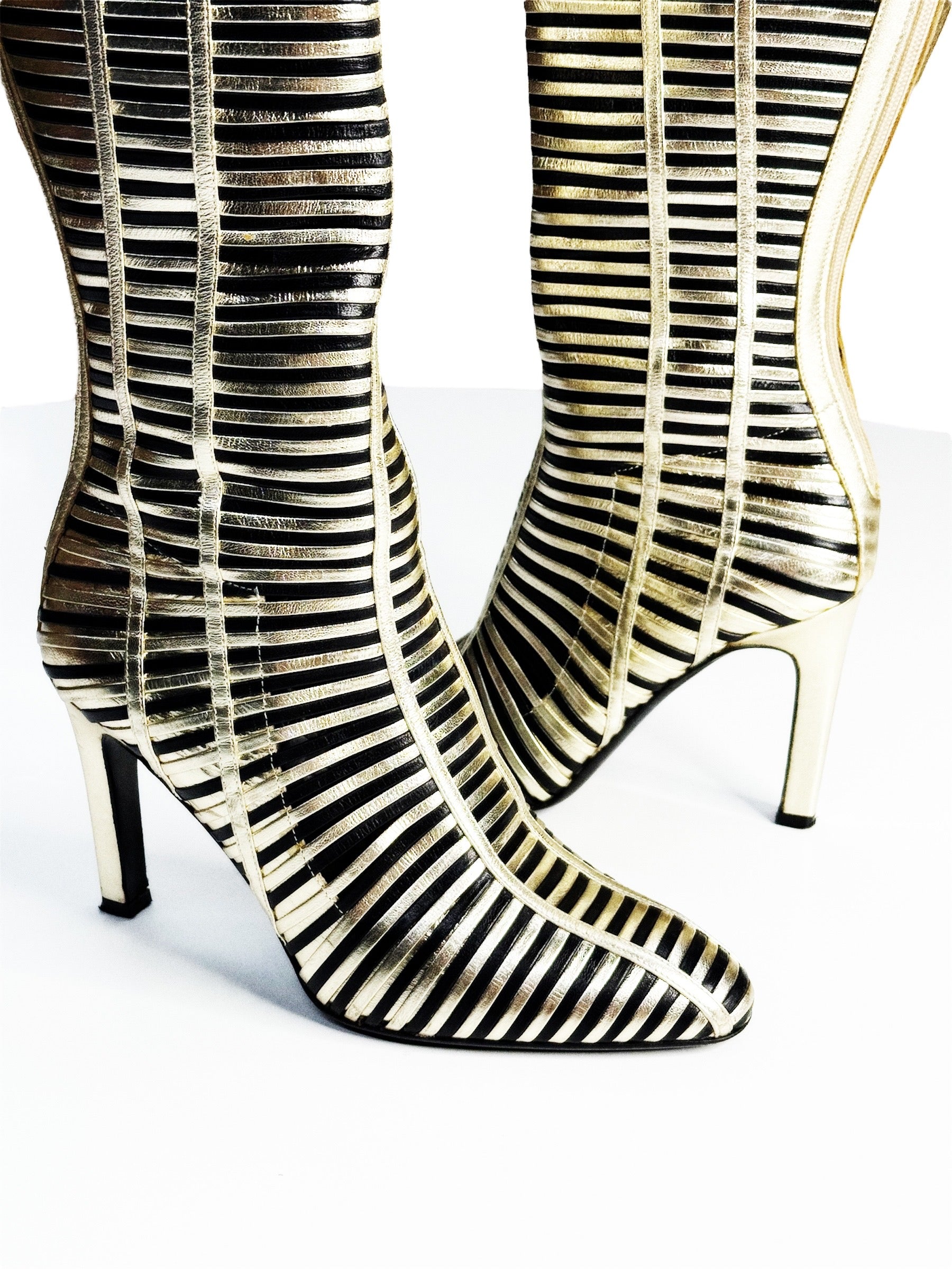 Valentino Garavani Metallic Striped Knee-High Boots
