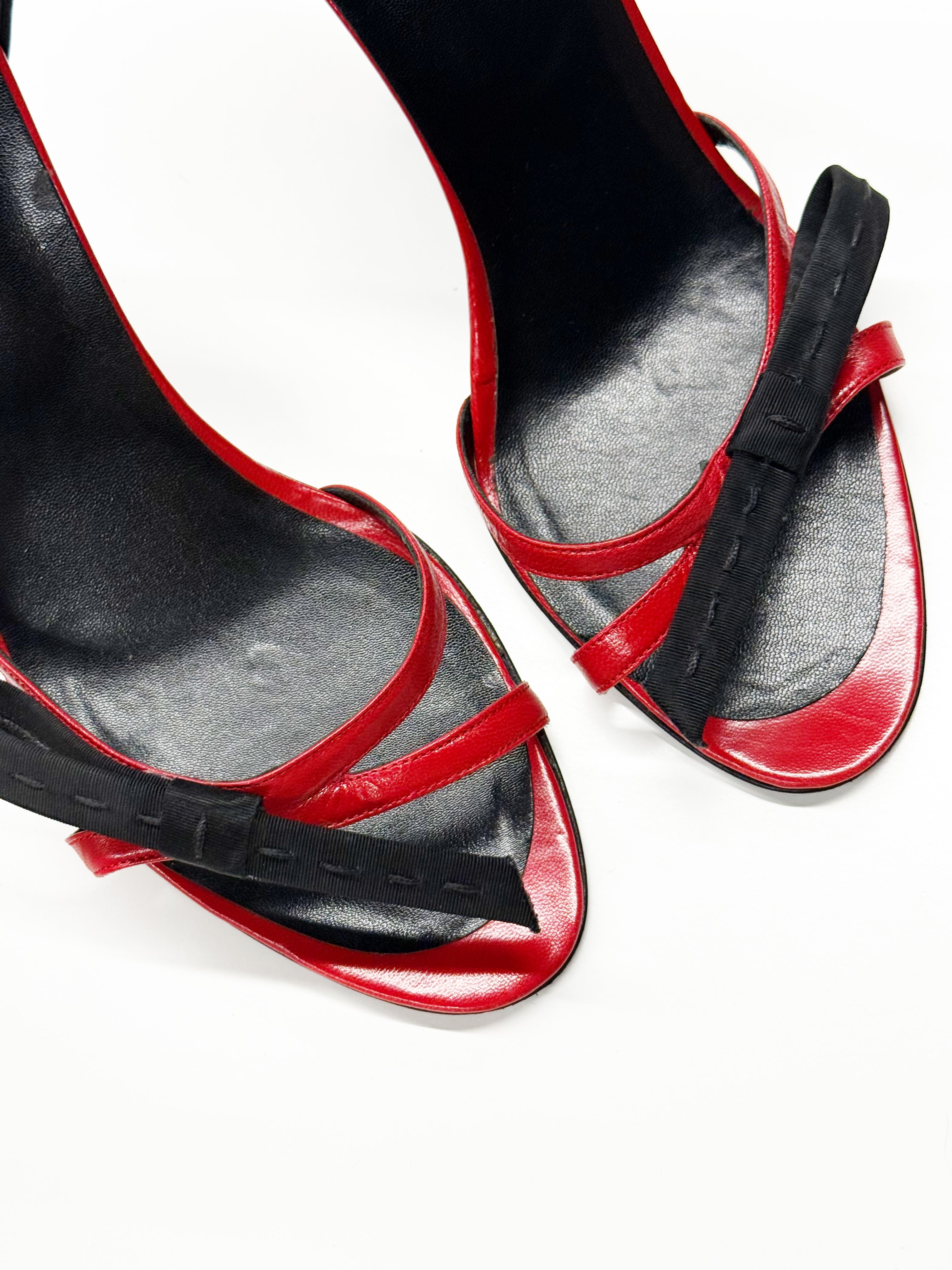 Edmundo Castillo Red Leather Heeled Sandals