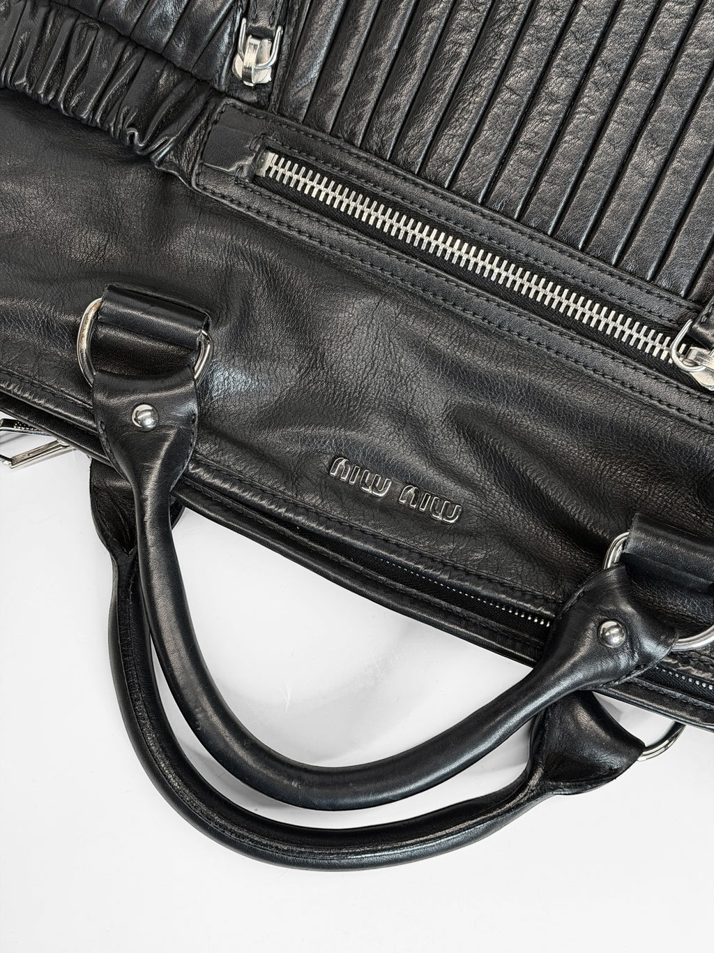 MIU MIU Black Pleated Leather Satchel Bag