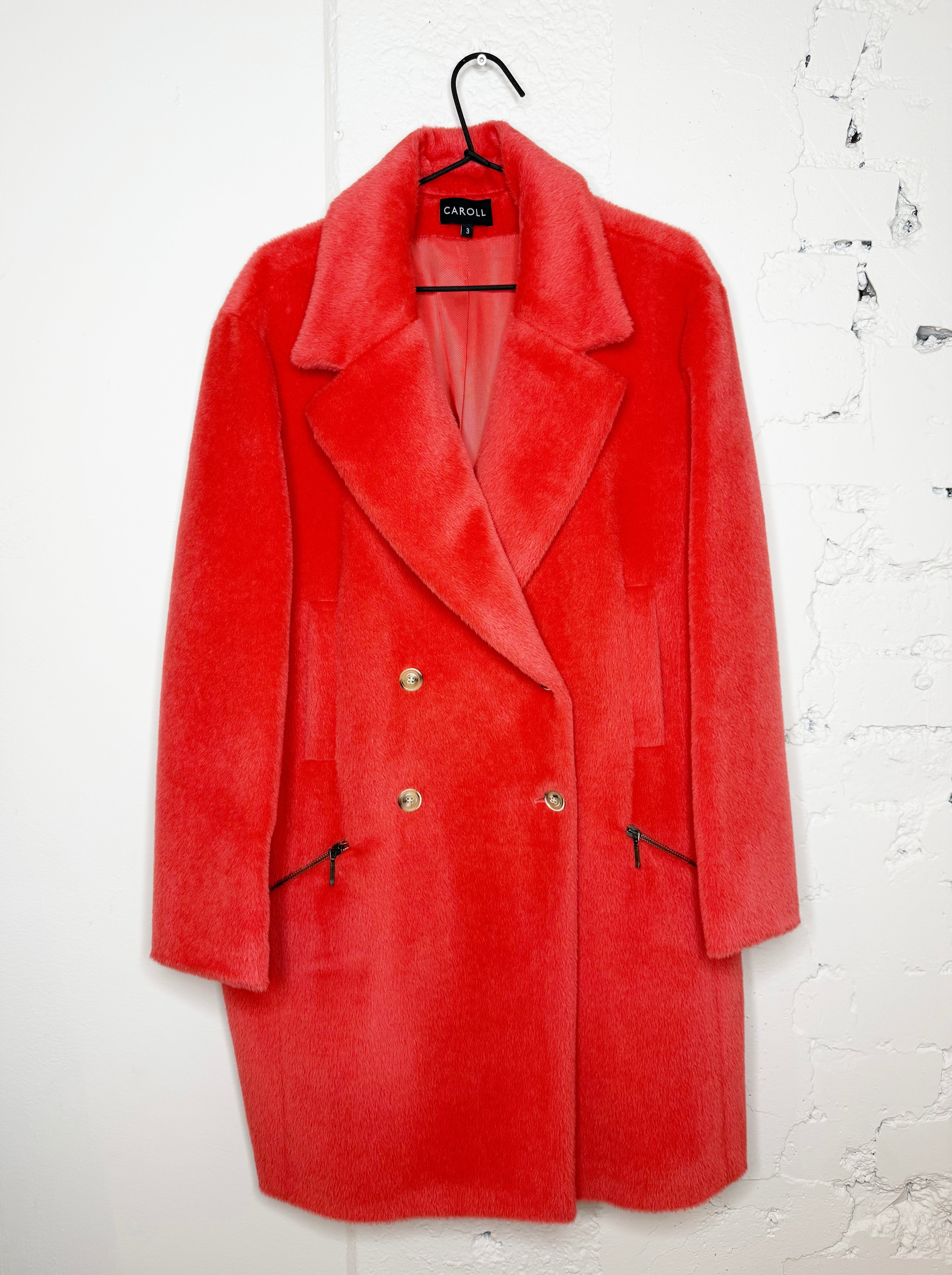 Caroll Double-Breasted Coral Coat