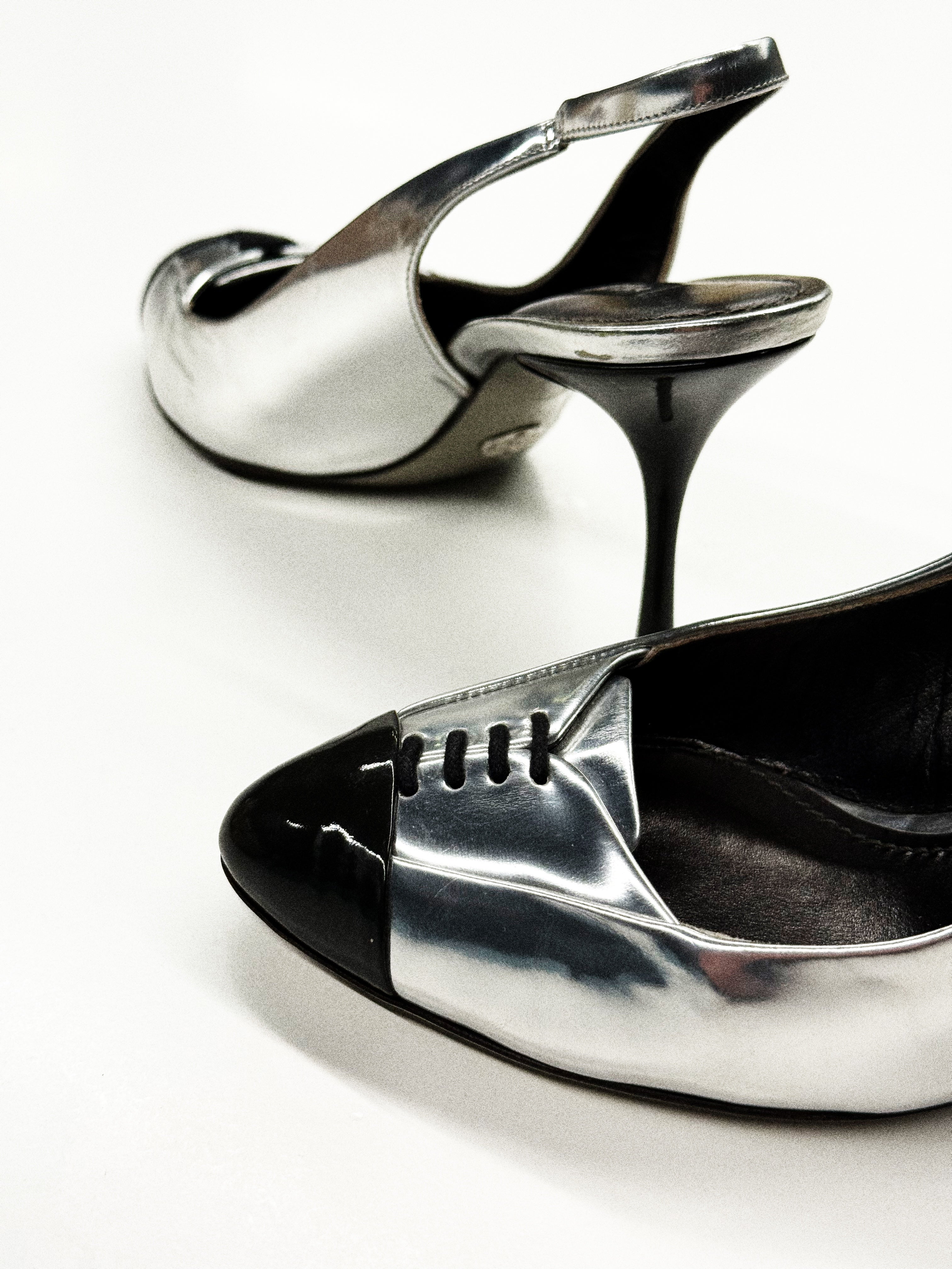 Dolce & Gabbana Silver & Black Slingback Heels