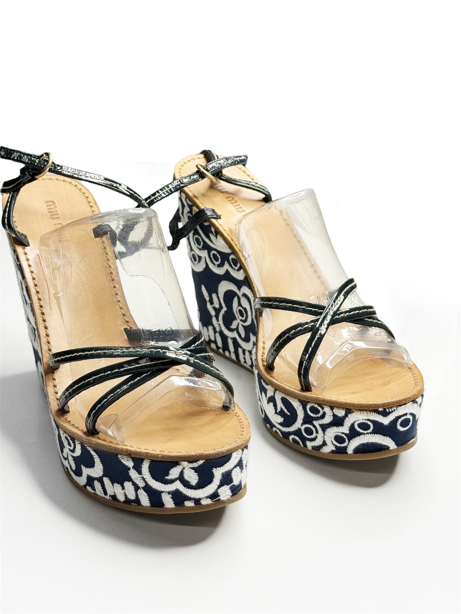 Miu Miu Embroidered Wedge Sandals