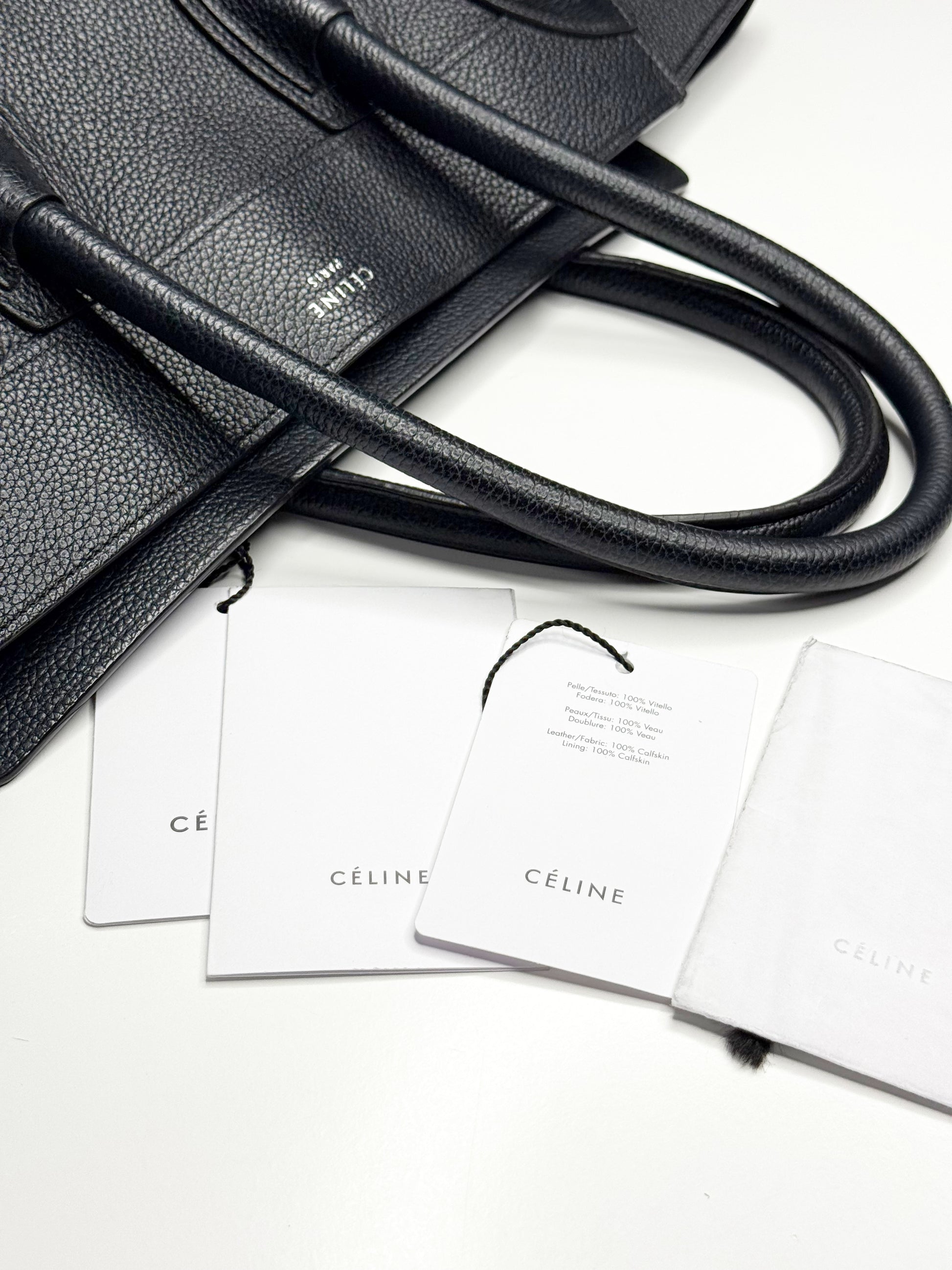 CÉLINE Mini Luggage Tote in Black Grained Calfskin (With Tags)