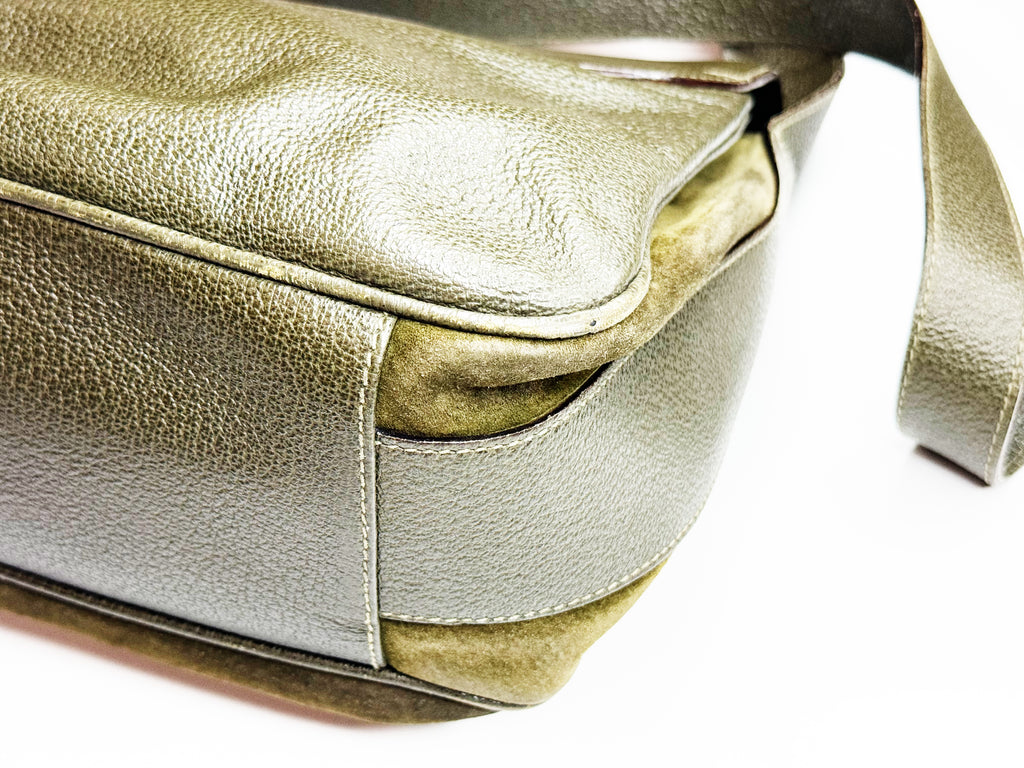 Vintage Gucci Green Suede & Leather Shoulder Bag