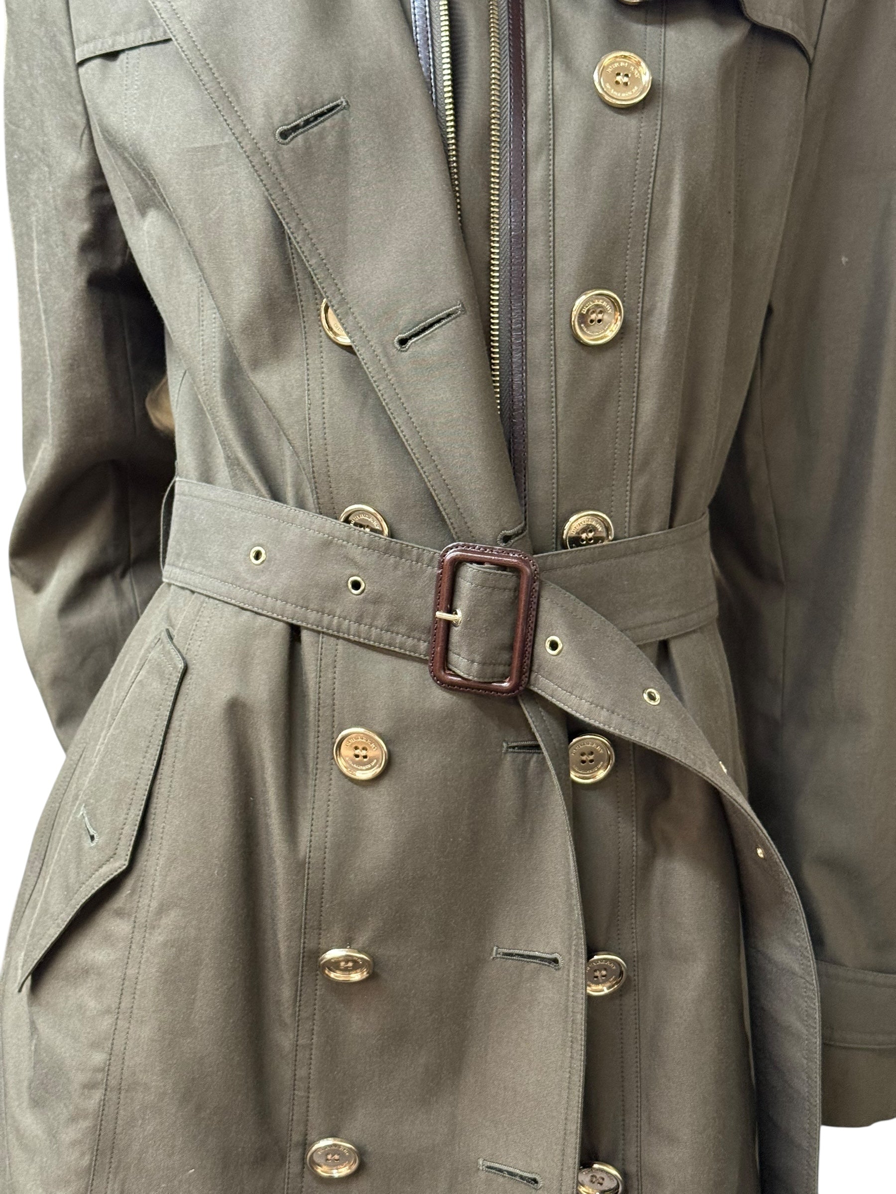 BURBERRY PRORSUM Olive Green Double-Breasted Trench Coat - EU 42