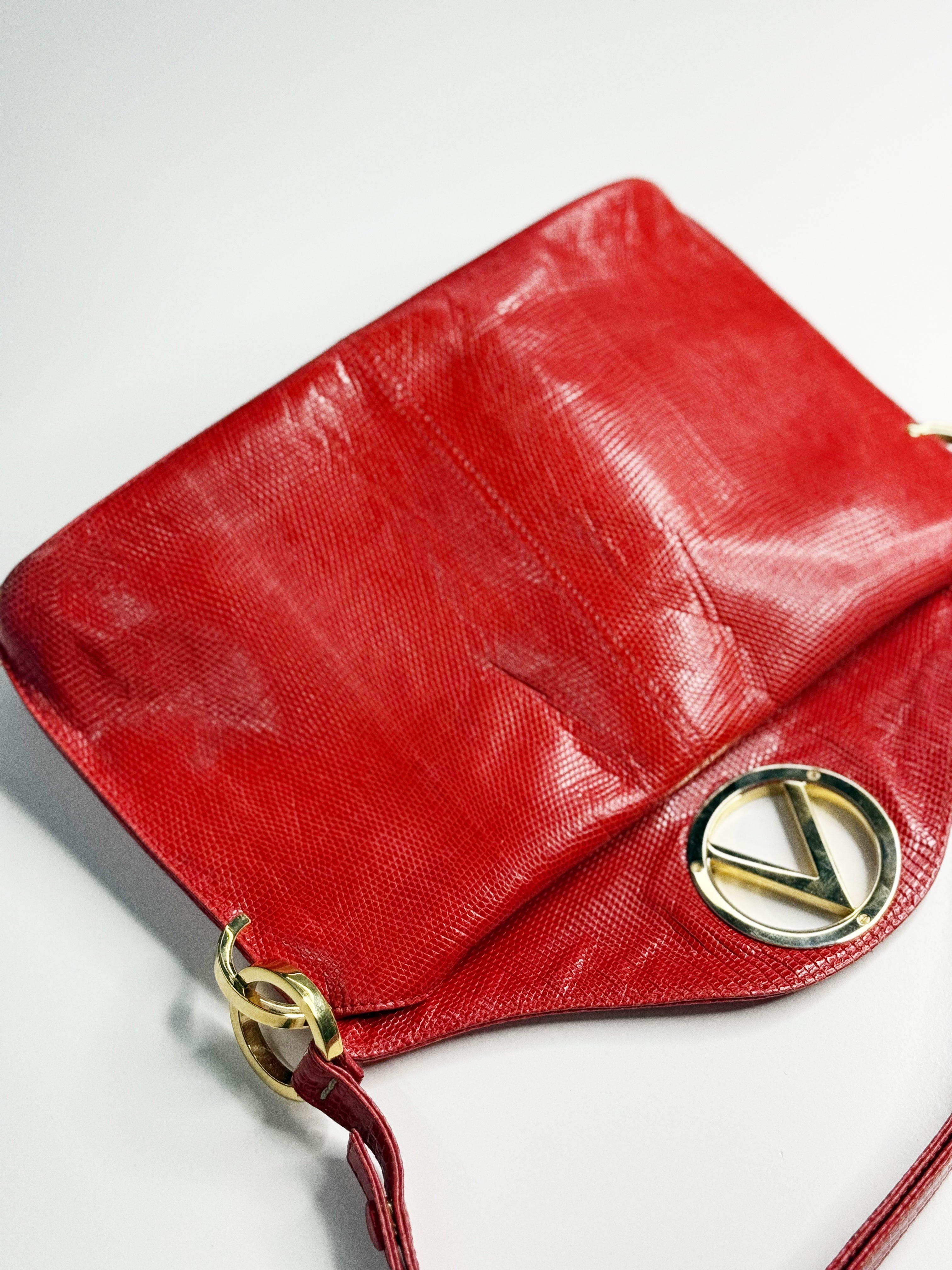 Valentino Garavani Red Lizard-Effect Leather Shoulder Bag