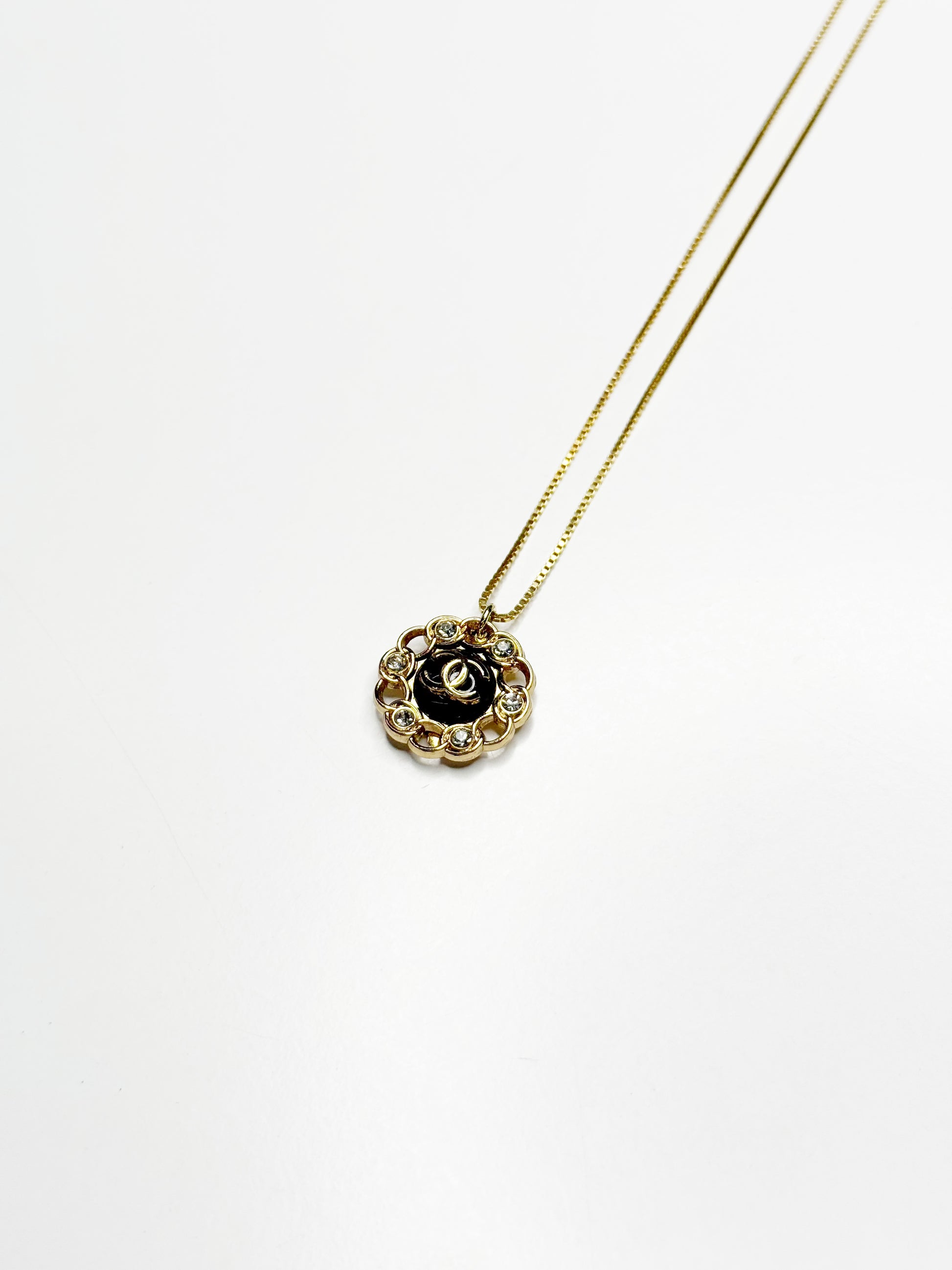 Vintage Chanel Round Crystal Pendant Necklace