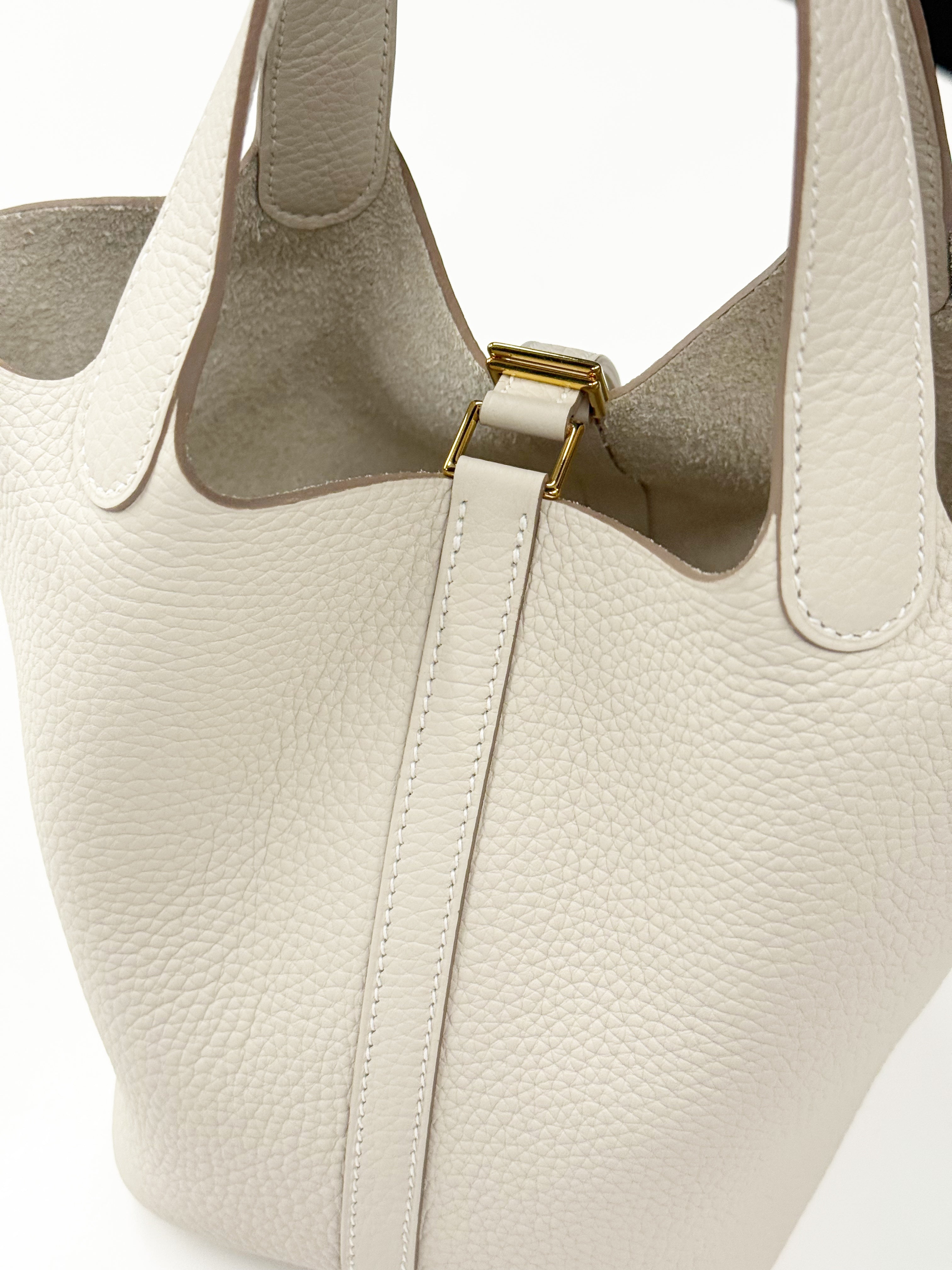 Hermès Picotin Lock PM Bag in White Clemence Leather (Full Set, New Condition)