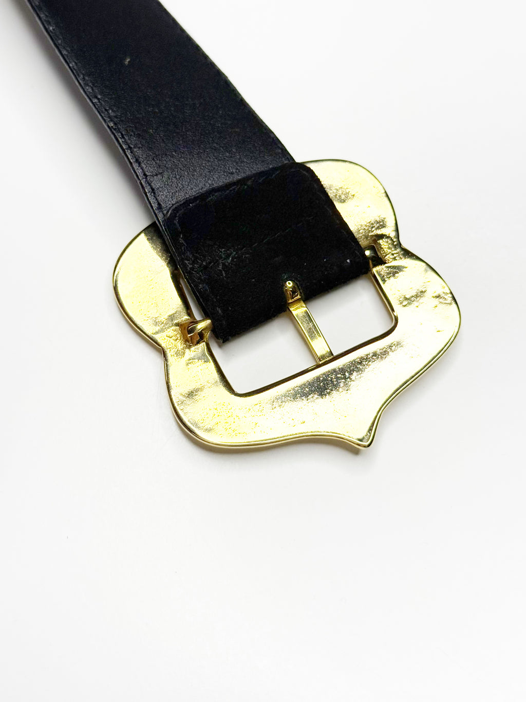 ESCADA Vintage Black Leather Belt with Gold Edelweiss Details